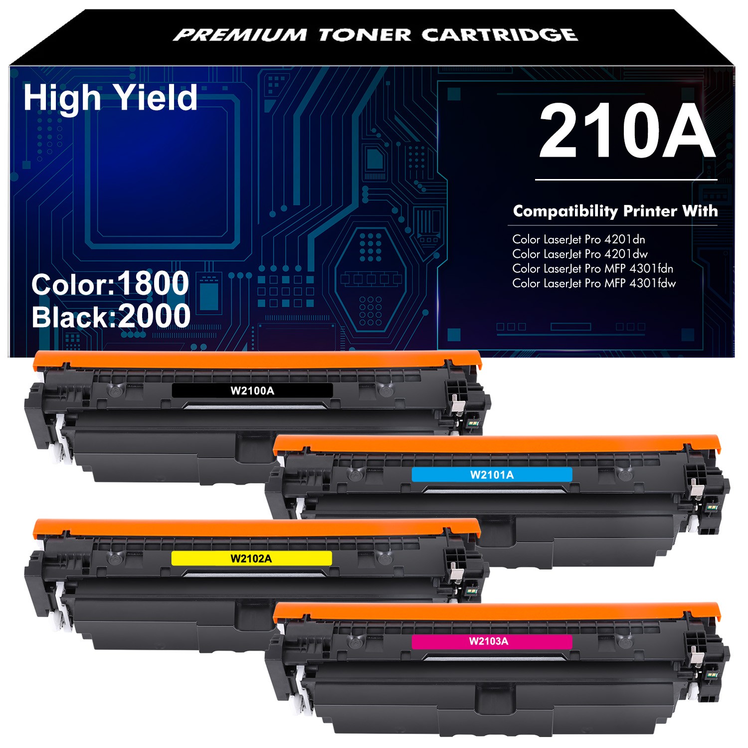 4 Pack W2100A Compatible Tone for HP 210A 4201dn 4201dw MFP 4301fdn 4301fdw