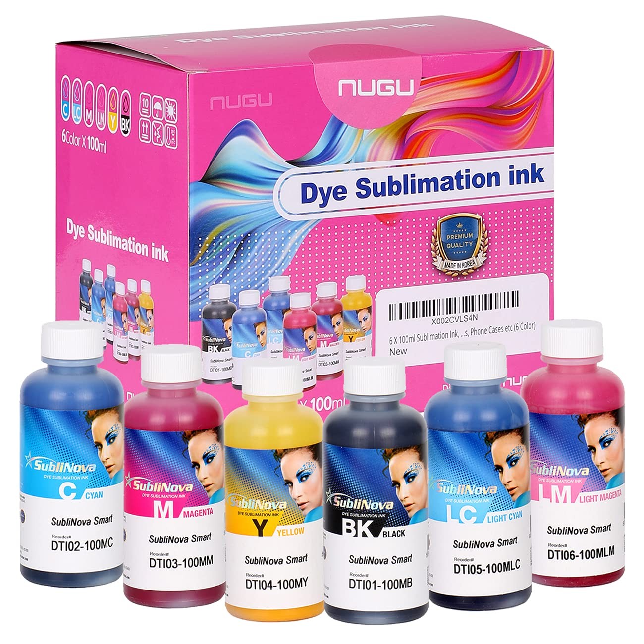 NUGU 6x100ml Sublimation Ink 6 Color for Inkjet Printer Heat Transfer