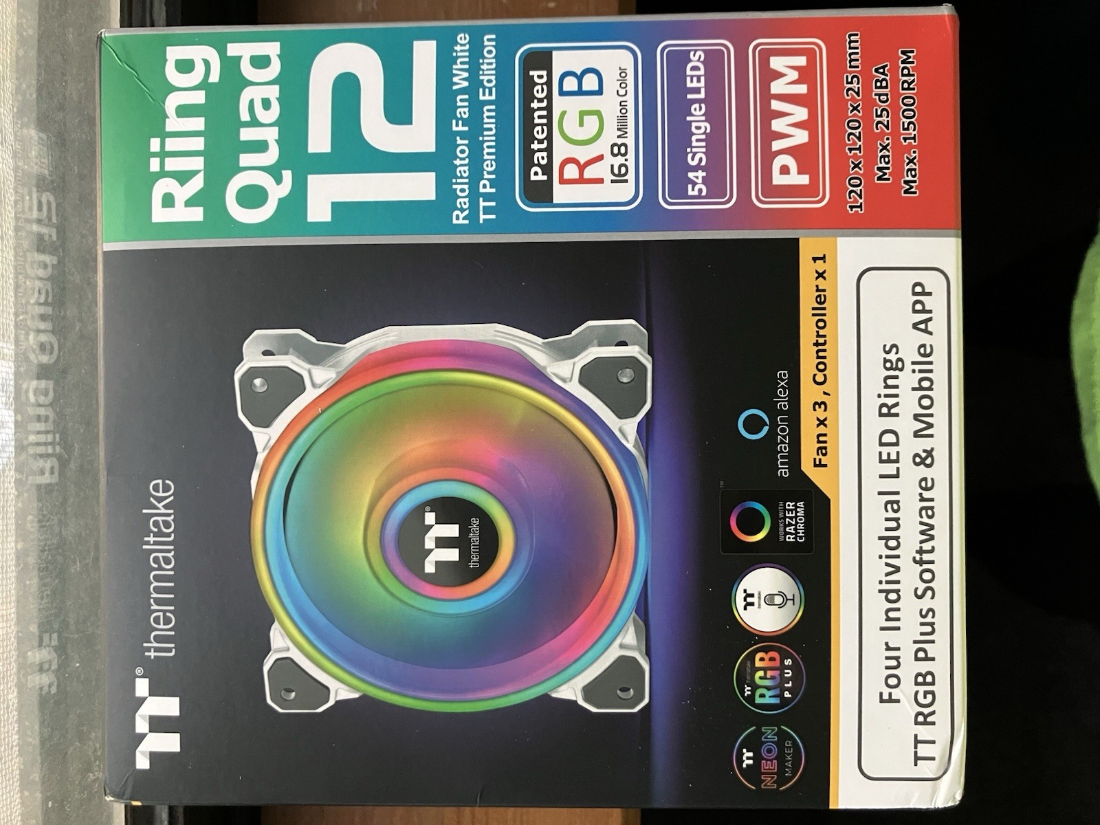 Thermaltake Riing Quad 12 120mm White RGB PWM Case Fans 3-Pack