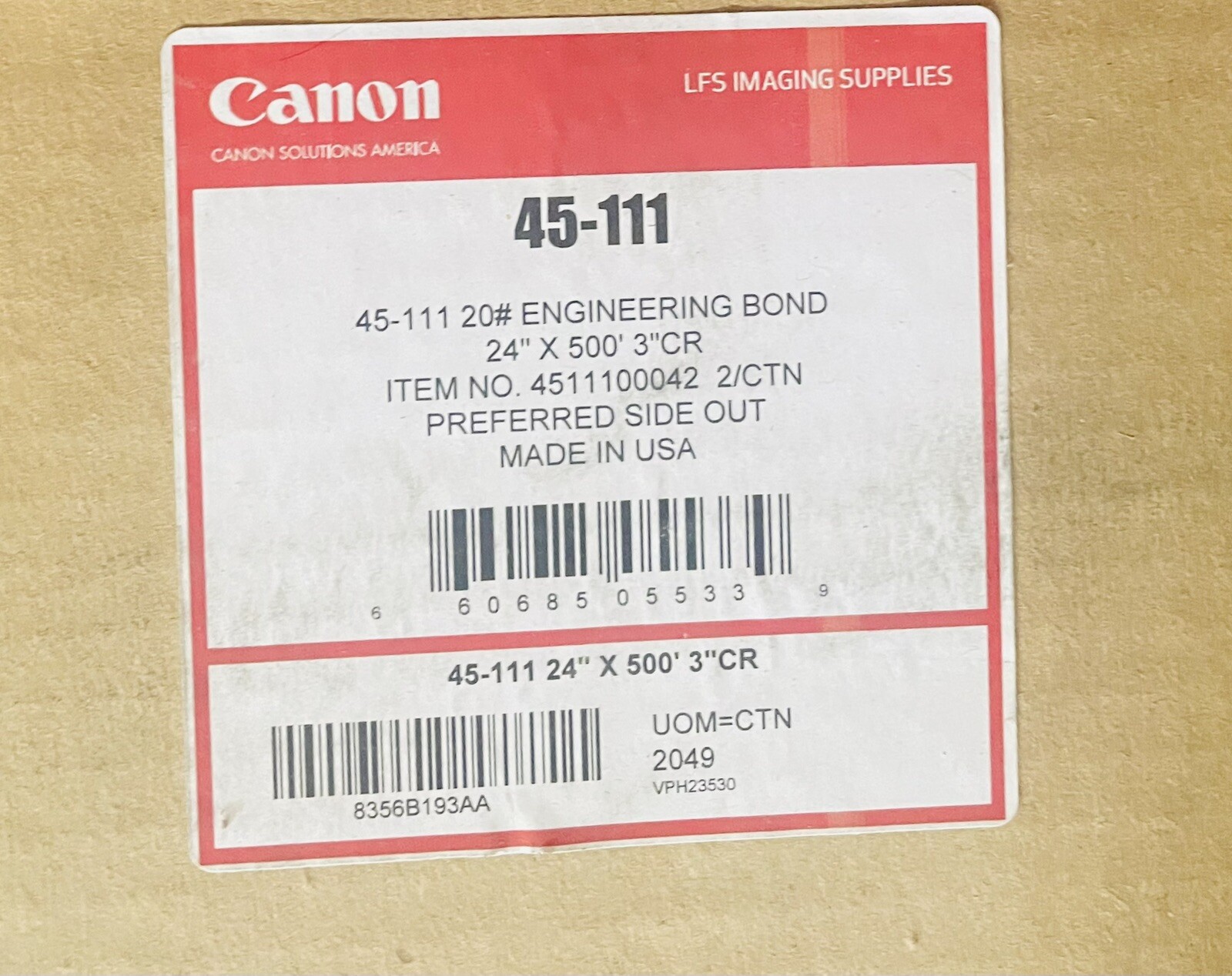 Canon Engineering Bond Paper 24" x 500' 2 rolls 4511100042 ✅ NEW
