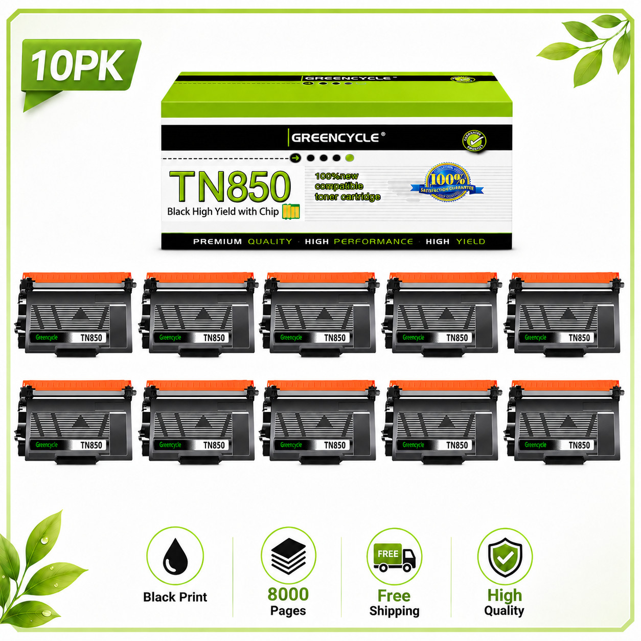 10x GREENCYCLE TN850 BK High Yield Toner Cartridge Fit For MFC-L5800DW MFC-5850D