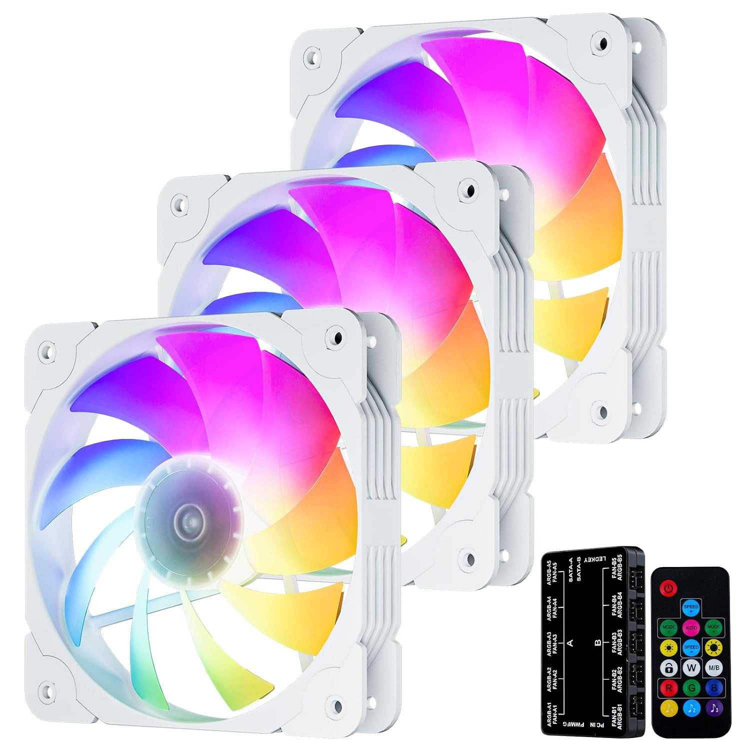 SA-140 3-Pack White 140Mm Addressable RGB & PWM Fans | Motherboard Sync