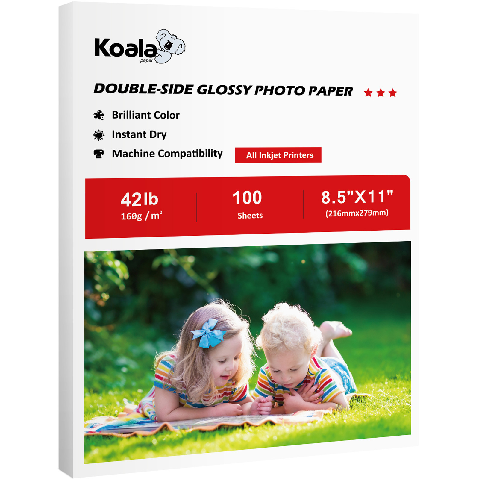 Koala Double Sided Glossy Photo Paper 8.5x11 42 lb 100 Sheets Inkjet Brochure