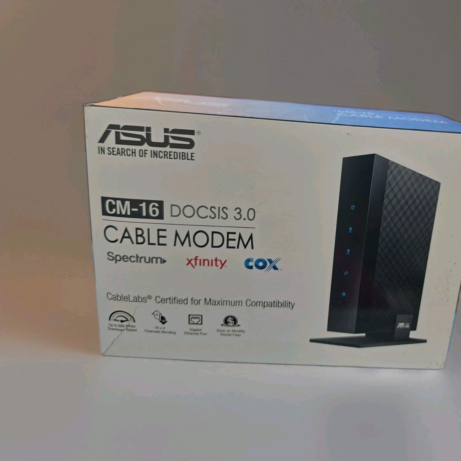 Asus CM-16 DOCSIS 3.0 Cable Modem Gigabit LAN 686Mbps w Power Cord & Ethernet