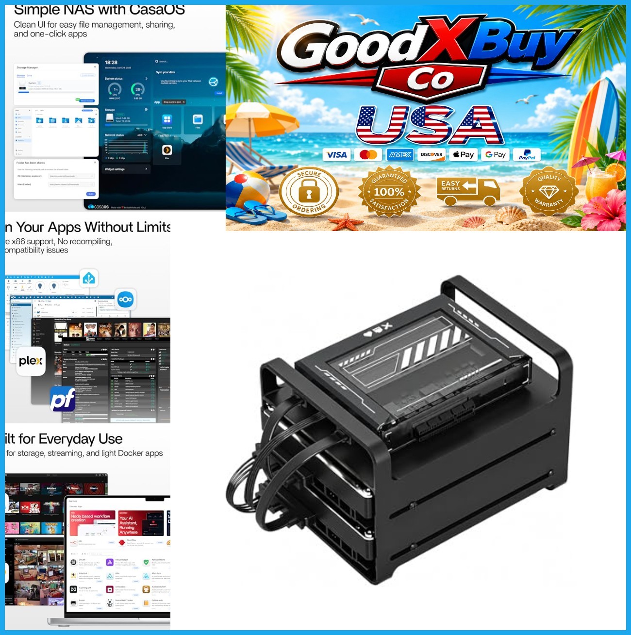 2 Bay DIY NAS Kit x86 Mini Server Intel Quad-Core 16GB RAM 4K Plex Black