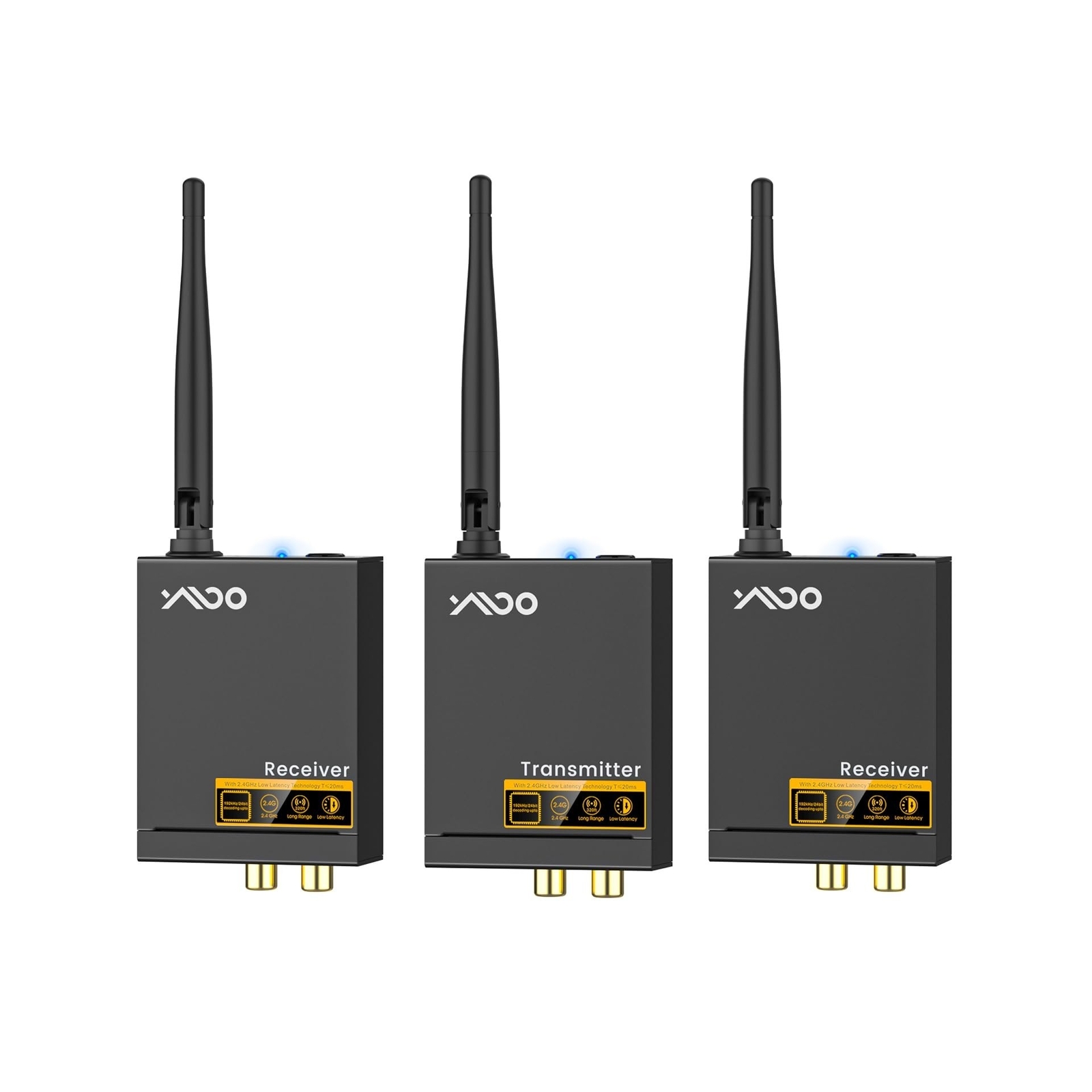 MOO 3 in 1 2.4Ghz Wireless Audio Transmitter and Receiver,2 Receivers for Two...