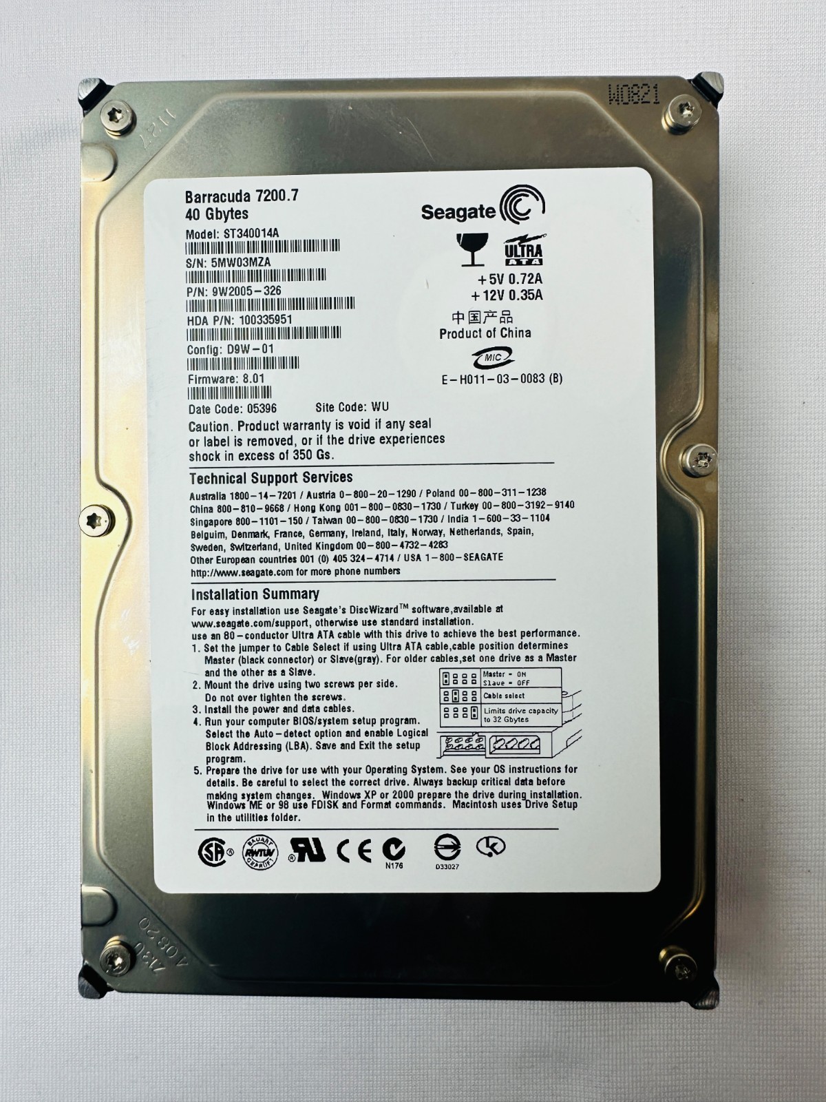Seagate 9W2005-326 ST340014A Hard Disk Drive