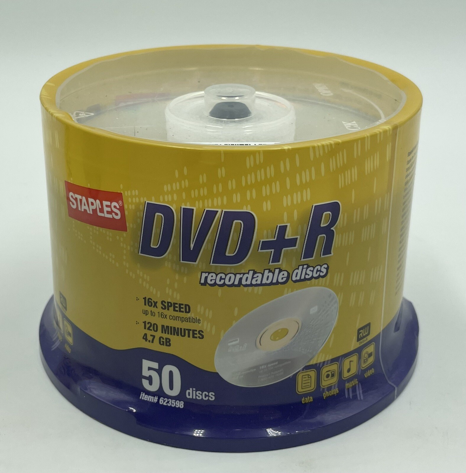 Staples NEW 50-Pack Blank DVD+R Discs 16x Speed 4.7 GB 120 Min Spindle 