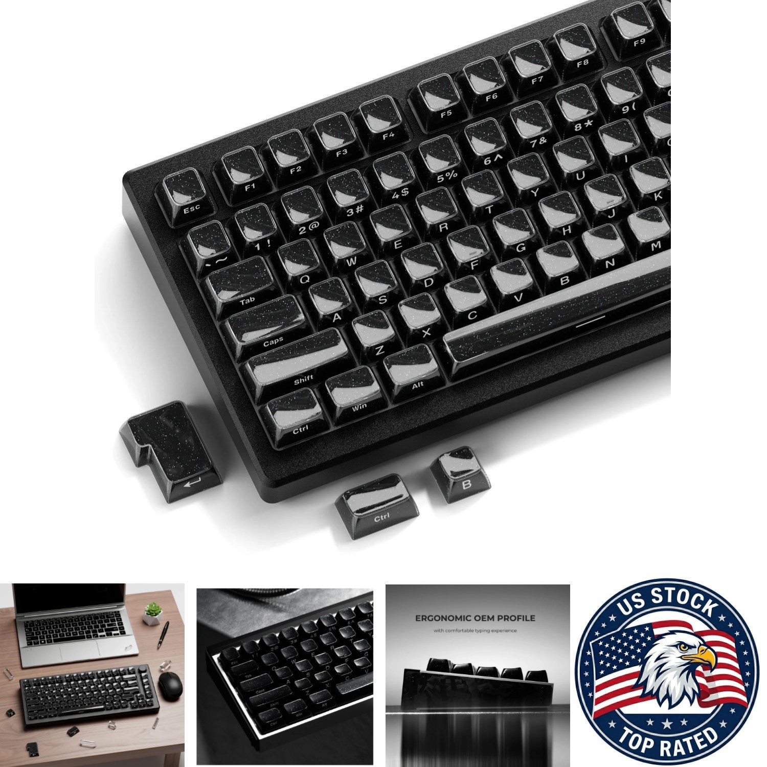 132 Keys Black PBT Keycaps Double Shot Durable Plastic Key Caps