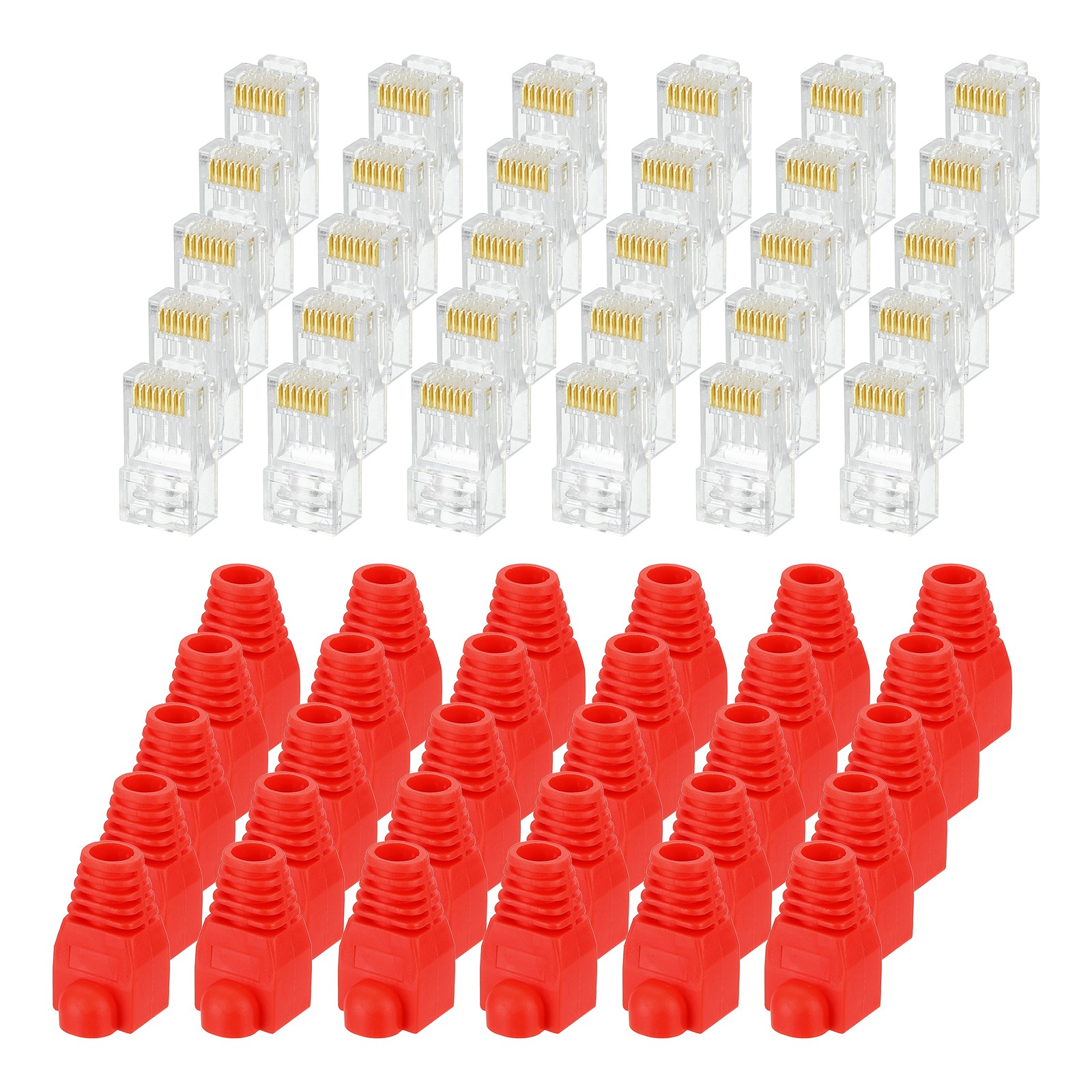 100Pack Cat6 RJ45 Pass Through Connectors with 100Pack Blue Strain Relief Boots