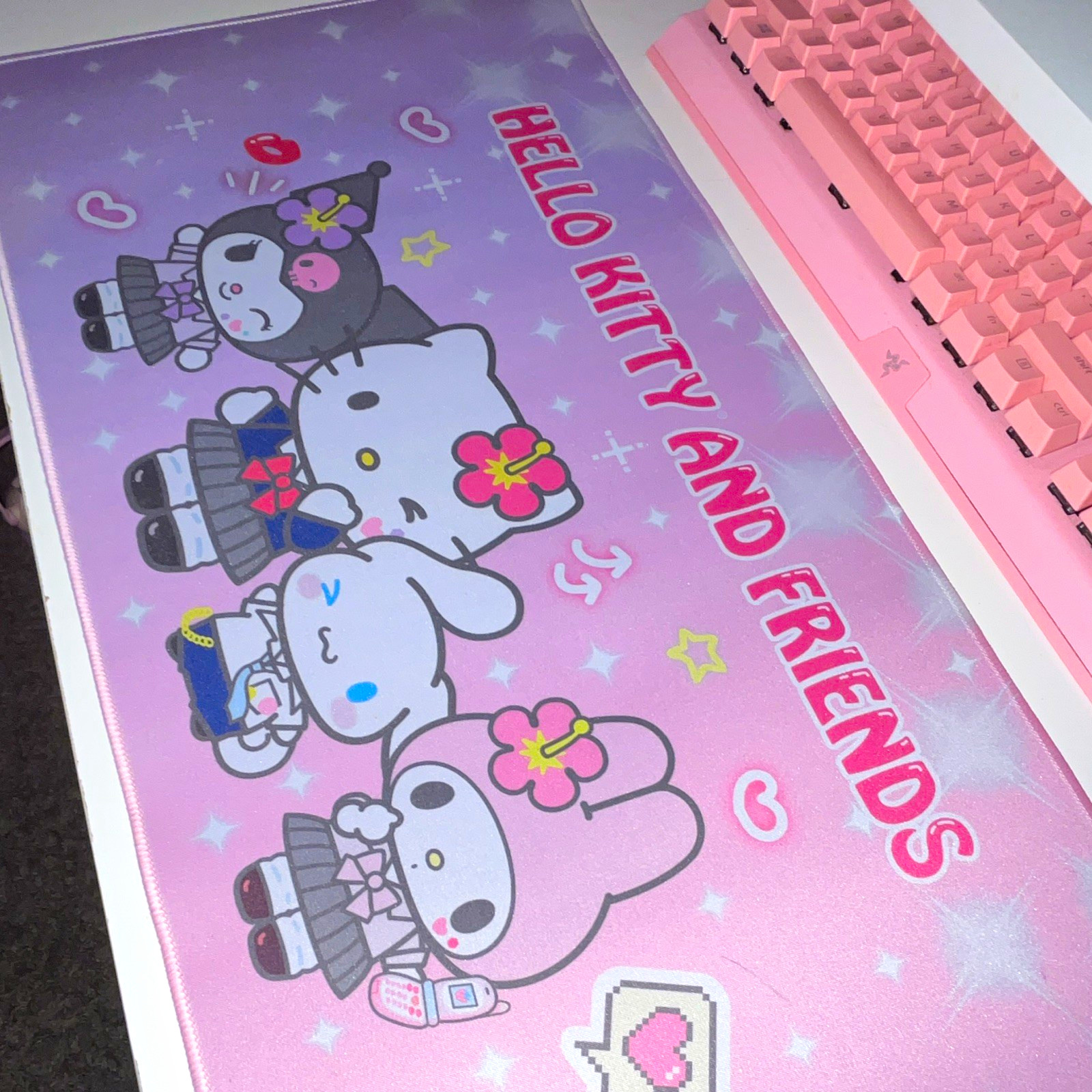 Hello Kitty Large/XL Pink Purple Polyester Computer Desk Mat 31.5x15.7in