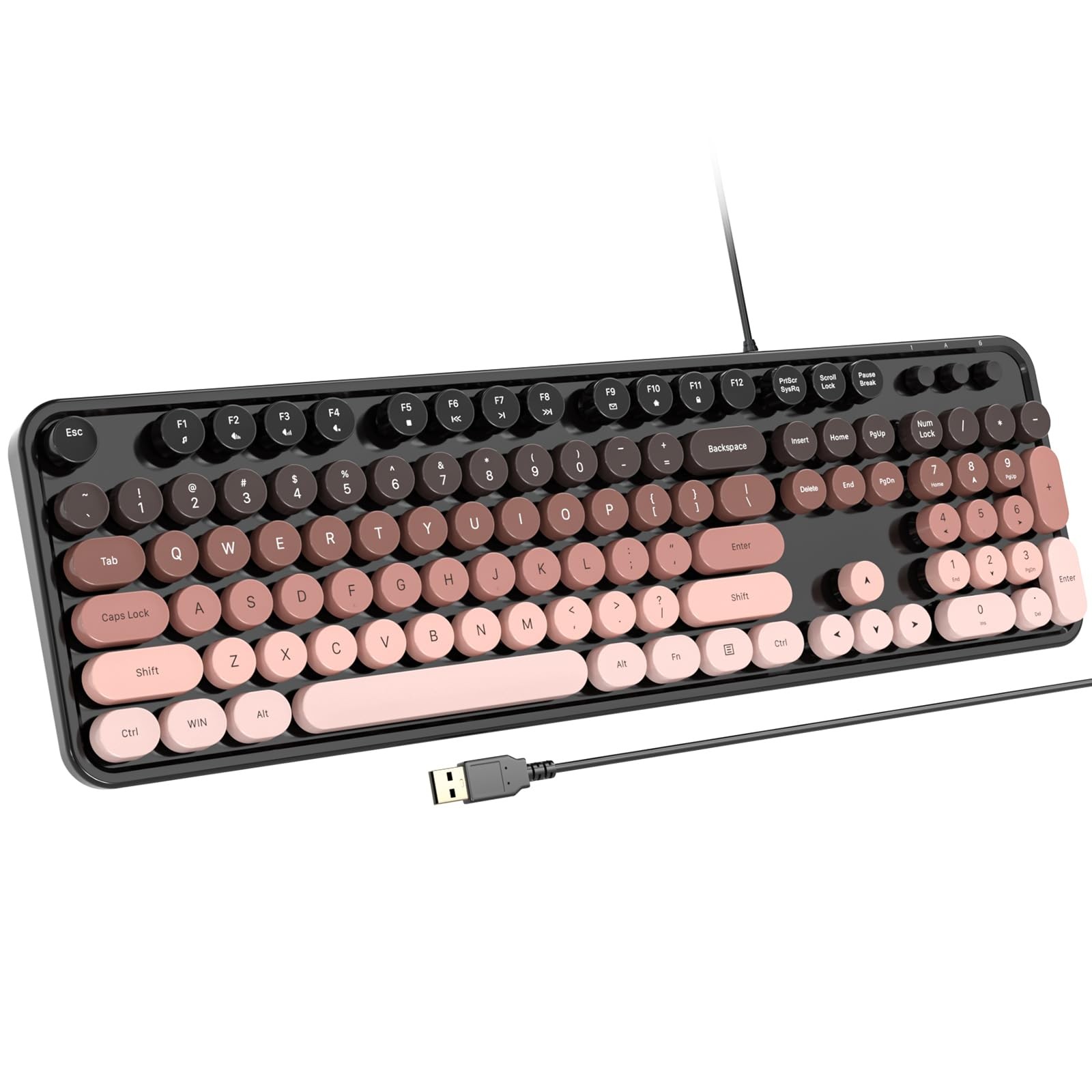Atelus Wired USB Computer Keyboard, Full-Size Retro Typewriter Mocha Gradient