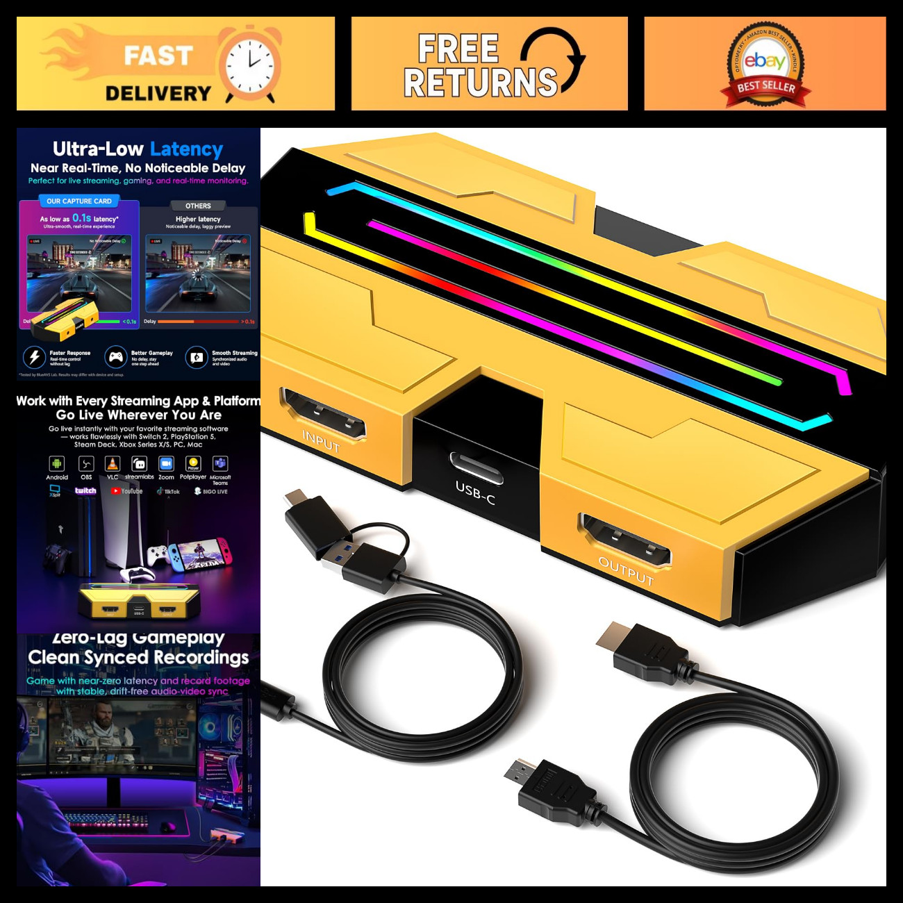 4K60 HDMI Video Capture Card for Game Streaming, PS5 & PC Recording, Low Latency