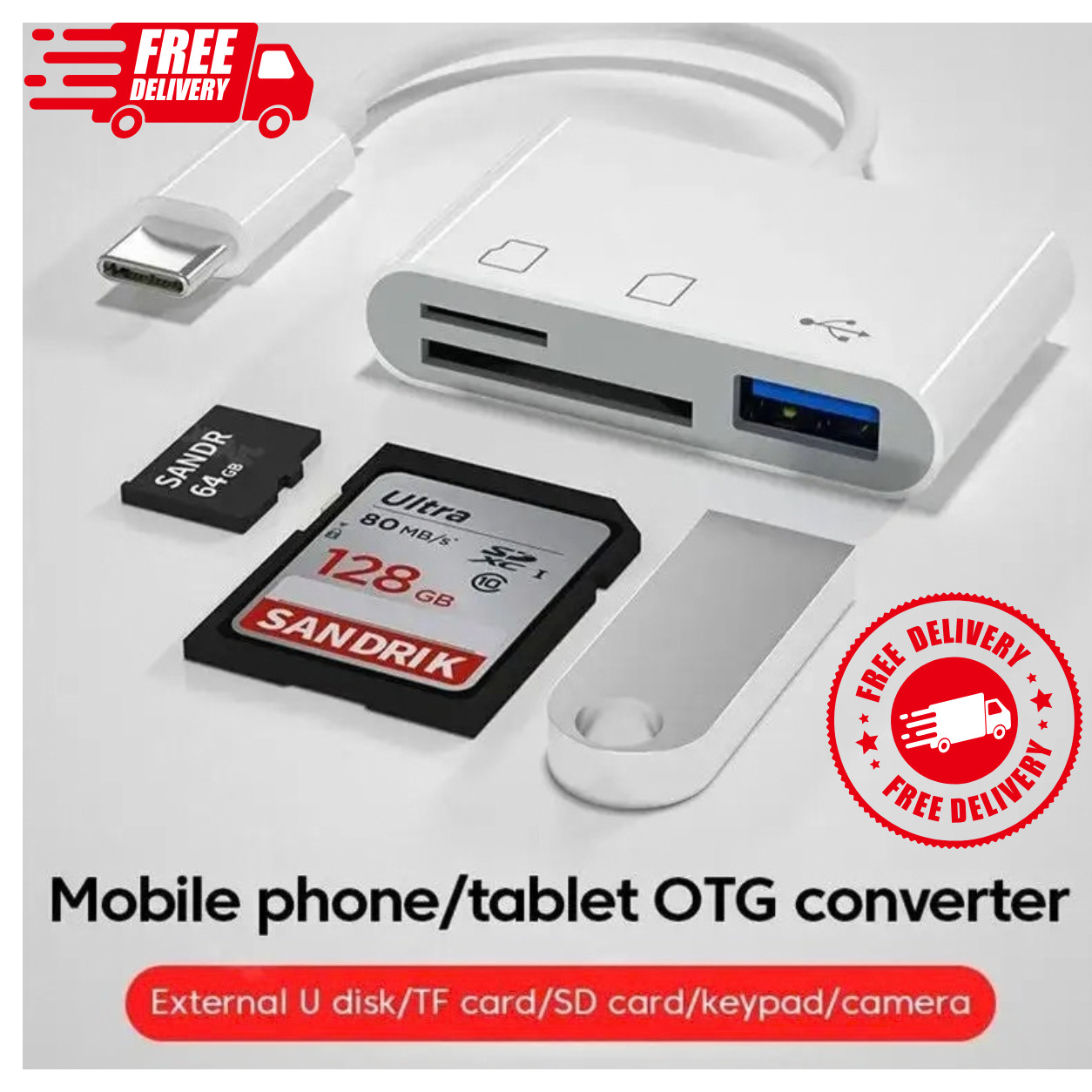 USB C to SD Card Reader, 3-in-1 Hub Converter, Micro SD TF Memory Type-C Adapter