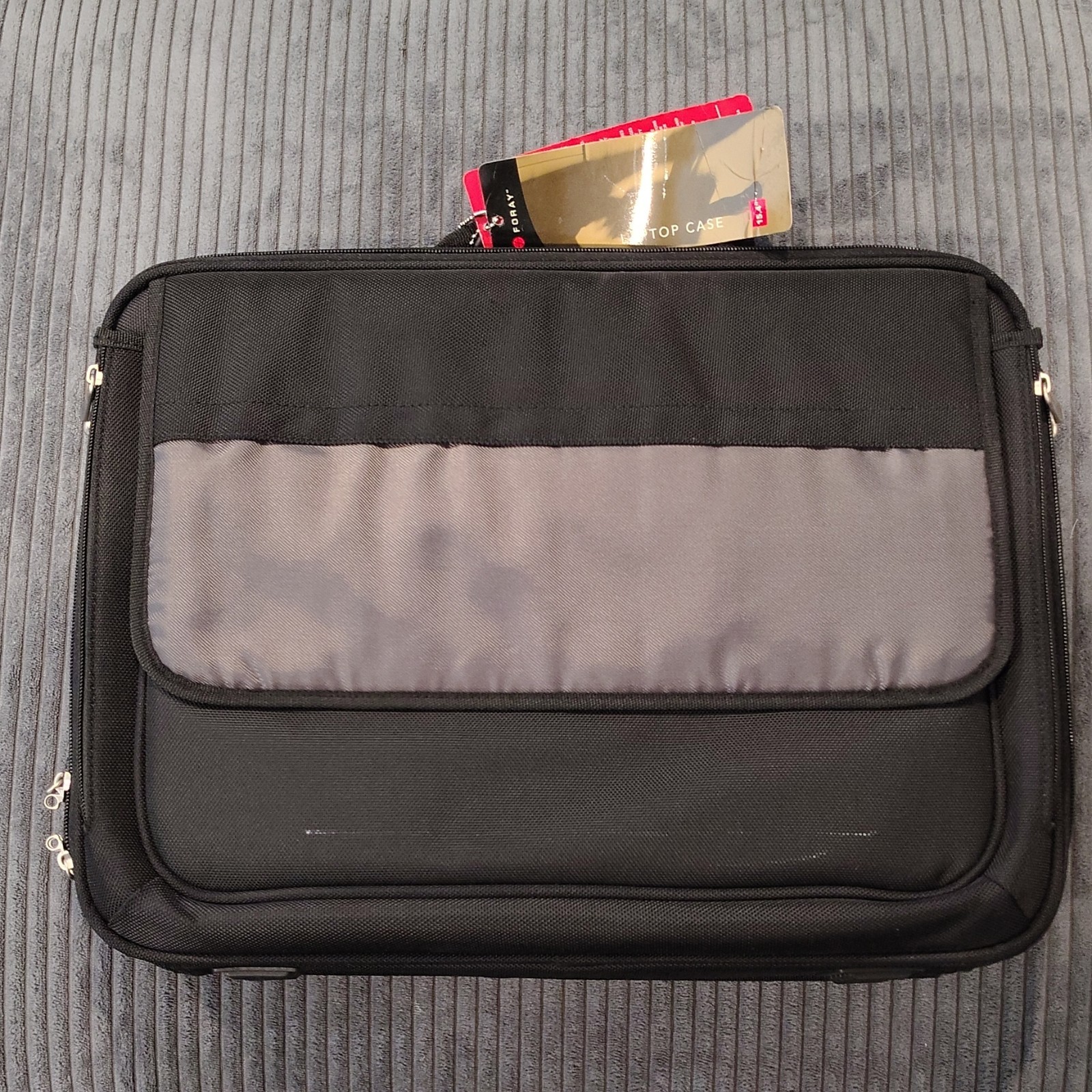 Foray Nylon Laptop Briefcase 15.4" Black Gray Padded Organizer Trolley Sleeve
