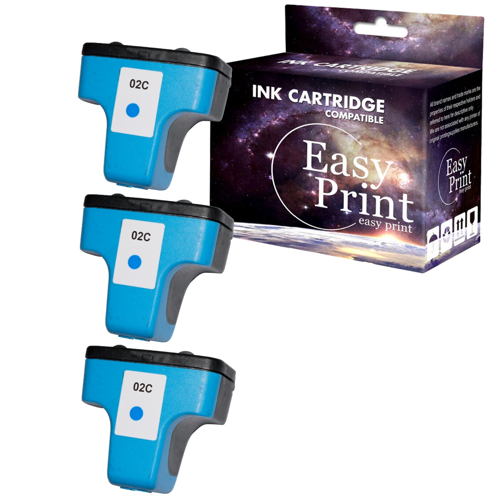 3PK replace for HP 02 Ink Cartridge Cyan for PhotoSmart 3108 3110 D7200 Printer