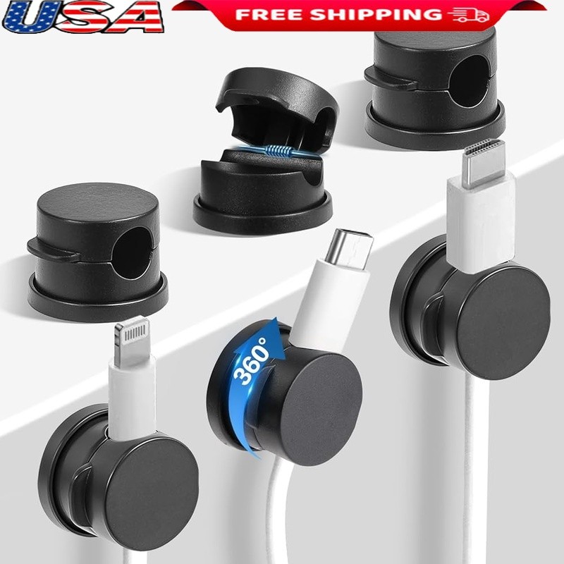 360 Degree Rotatable Cable Clips Strong Adhesive Cord Organizer Home Office New