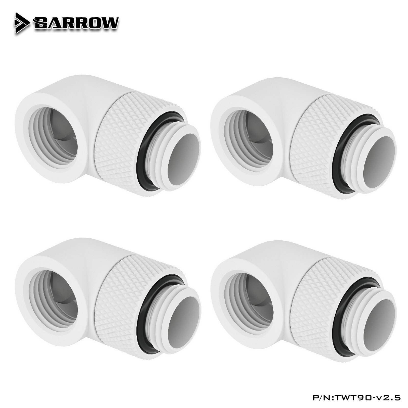 4 Pcs Barrow G1/4" Angled 90 Degree Swivel Rotary Fitting Male to Female White