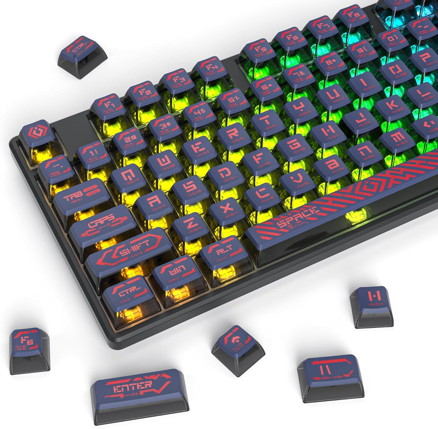 ASA Profile Pudding Keycaps, PBT Key Caps Dye-Sub Punk Style Custom Keycap Set w