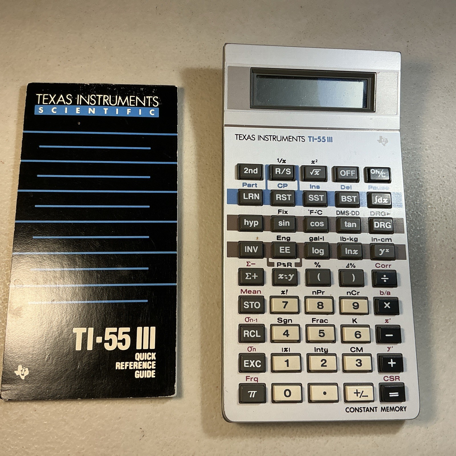 VINTAGE Texas Instruments TI-55 III WITH Reference Guide 1985 WORKS USA