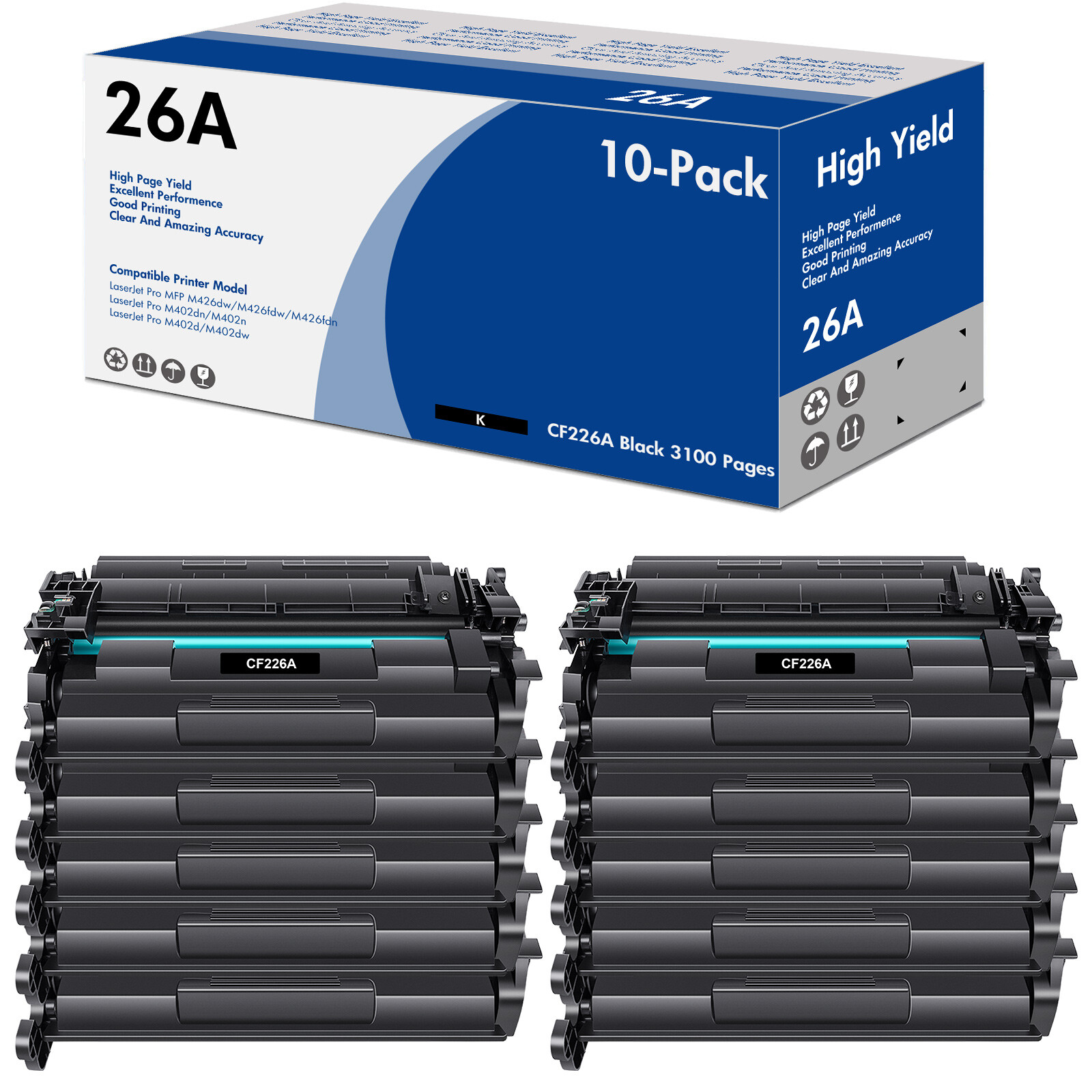 10x CF226X Ink Toner Cartridges for HP 26X LaserJet Pro M402dn M426fdw MFP Black