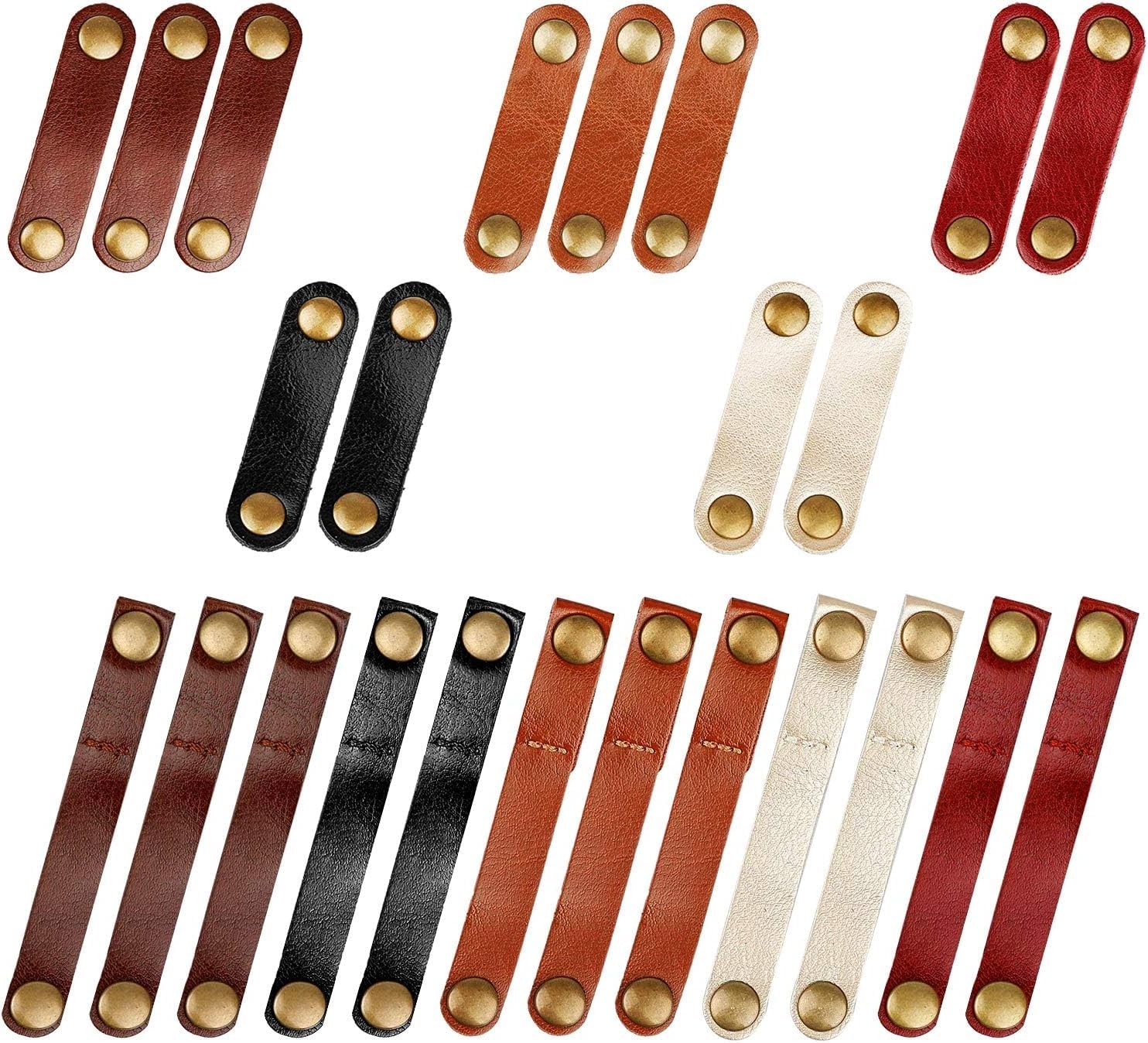 24 Pcs Leather Cable Straps Viaky Multi Color Handmade Leather Cord Organizer