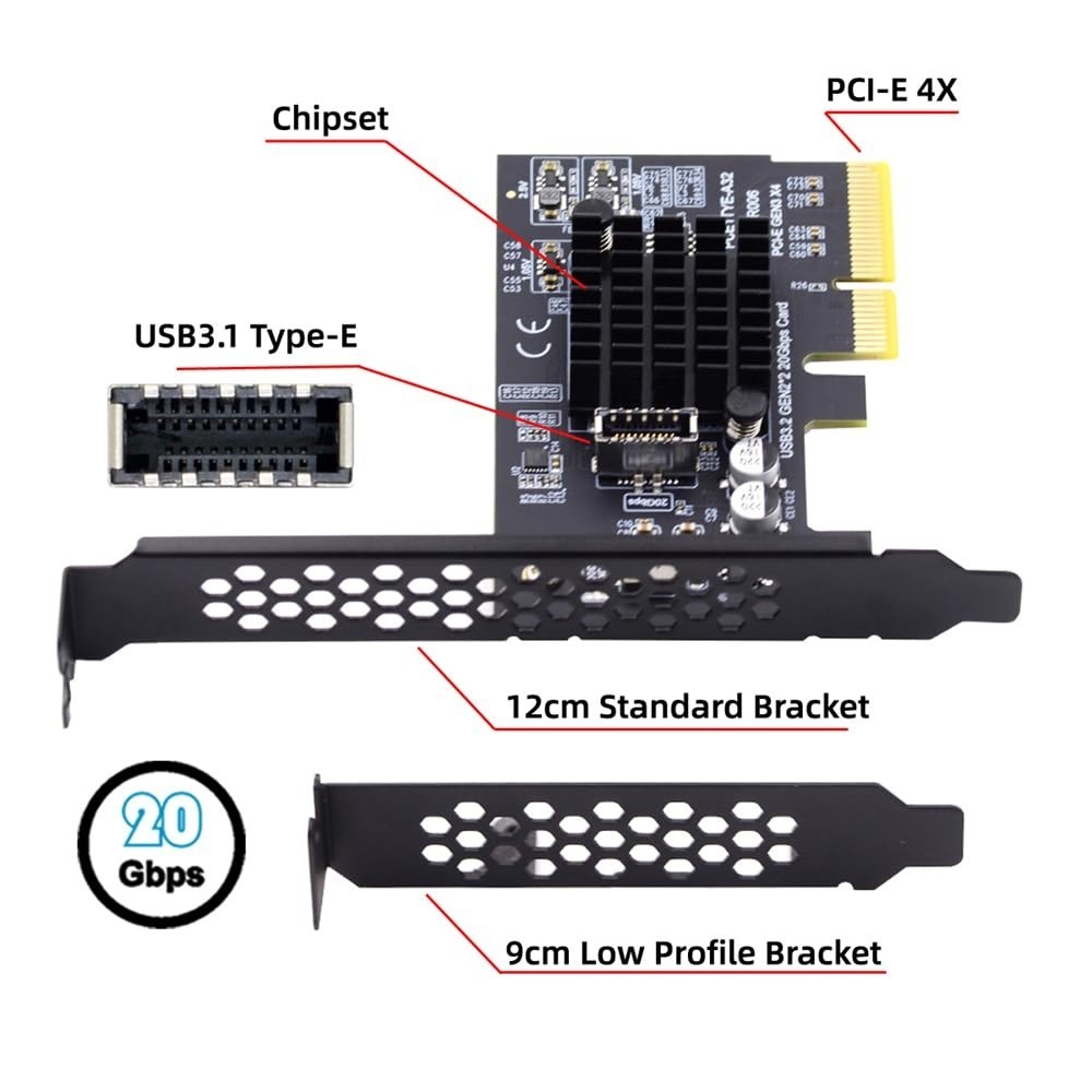 USB 3.2 Gen2 Type‑E 20Gbps Front Panel Socket PCI‑E 4X Express Card Adapter