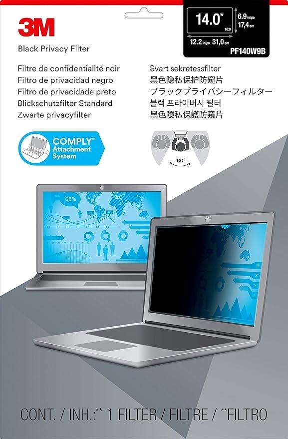 3M PF140W9B BLACK PRIVACY FILTER for 14" Widescreen Laptops 12.2" x 6.9"