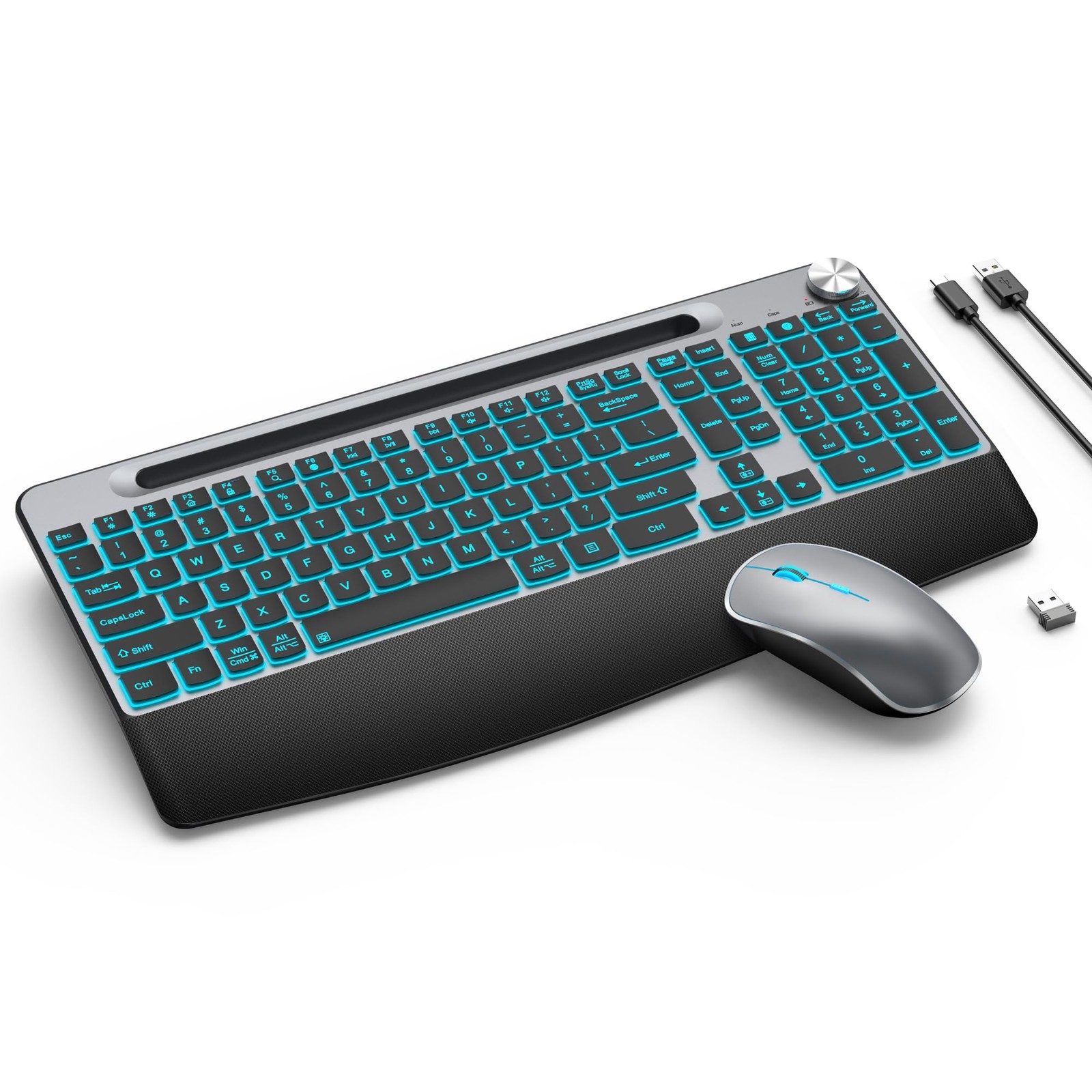 JOYACCESS Ergonomic Wireless Backlit Keyboard with Full size, grey black