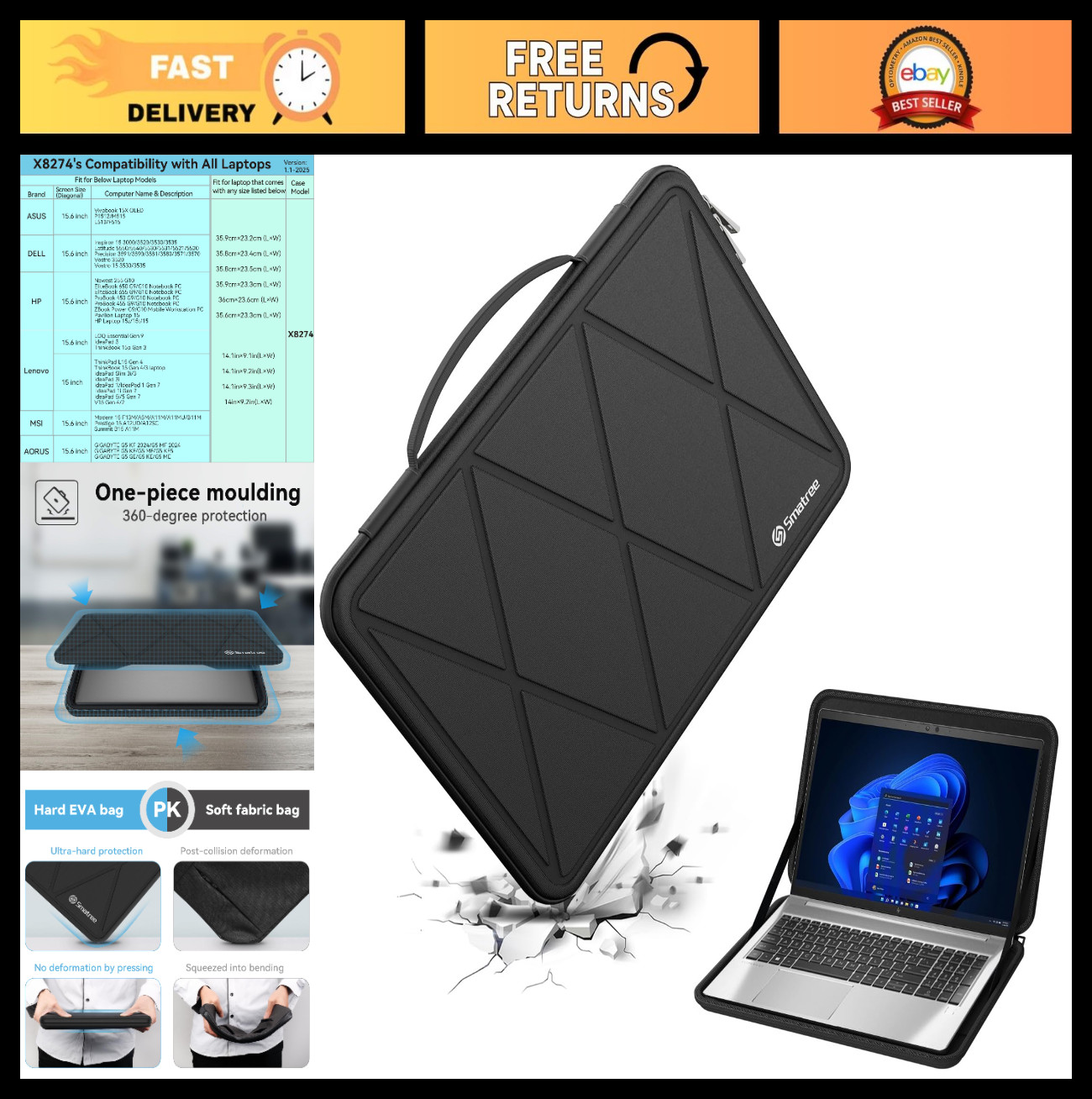 Hard EVA Protective Case for 15.6" Laptops | Compatible with HP OmniBook, EliteB