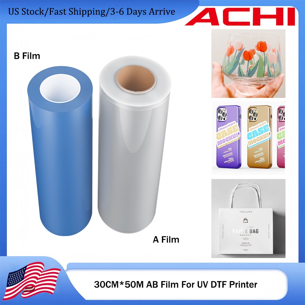 ACHI 30cm*50m AB Film Transfer Sticker For A3 UV DTF Printer 2 Rolls US Stock