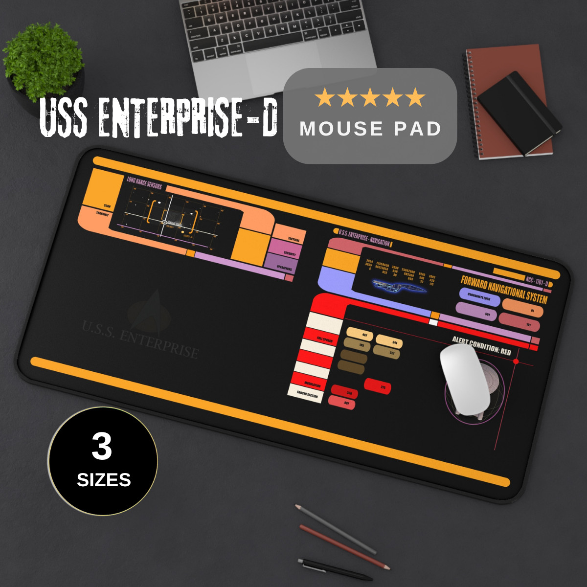 Trek Deep Space 9 LCARS Mousepad, USS Defiant Desk Mat I Gaming Pad Trekkie Gift