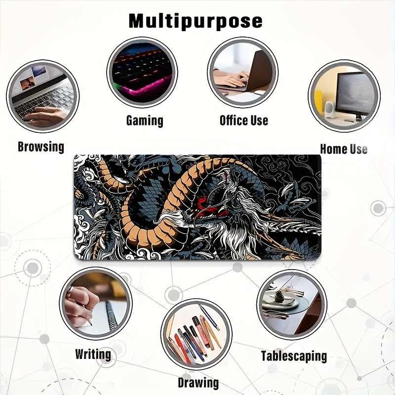 1pc 2D Flat, Abstract Dragon Design High-Definition Mouse Pad, Extra Large Rec
