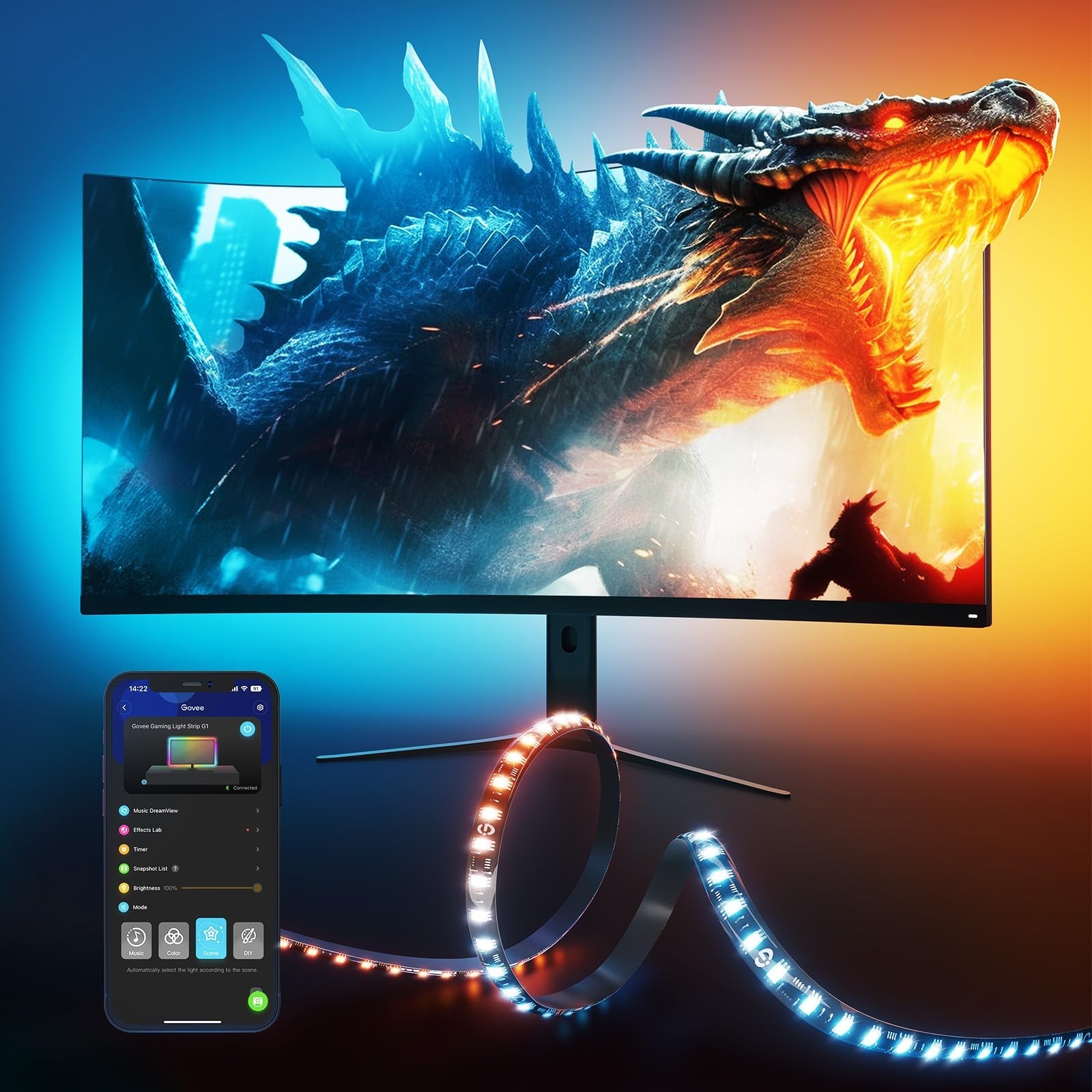 RGBIC Gaming Monitor Backlight - LED Strip Lights for 27-34 Inch PC Setup