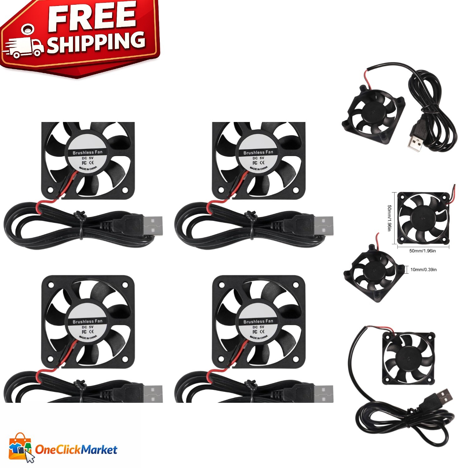 Reliable 50mm USB Cooling Fans 4 Pack - 4200 RPM Low Noise & High Efficiency