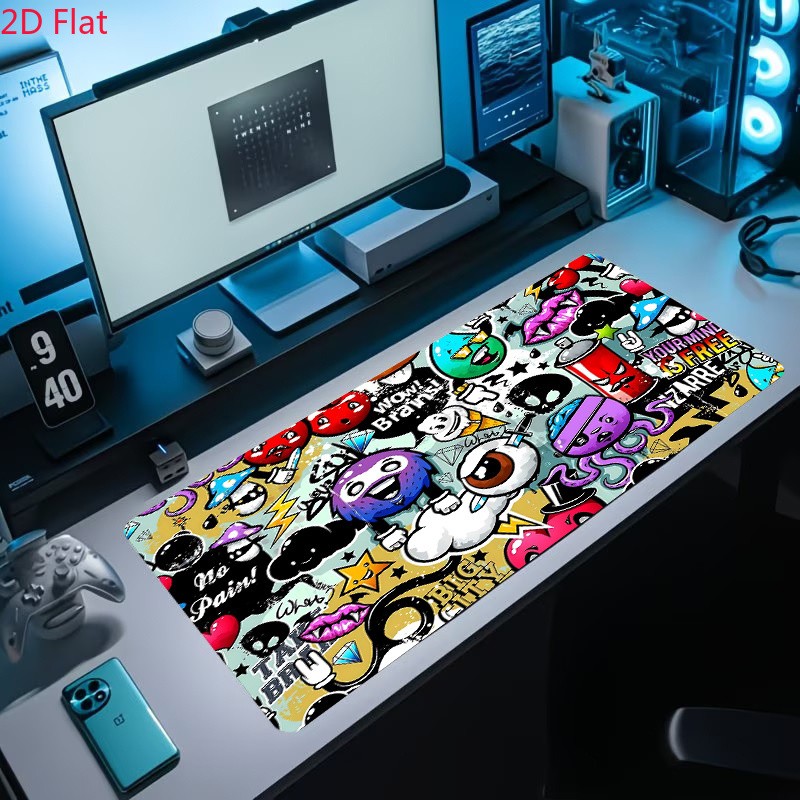1pc 2D Flat, Colorful Graffiti Style Cartoon Mouse Pad with Bright Colors, Dur