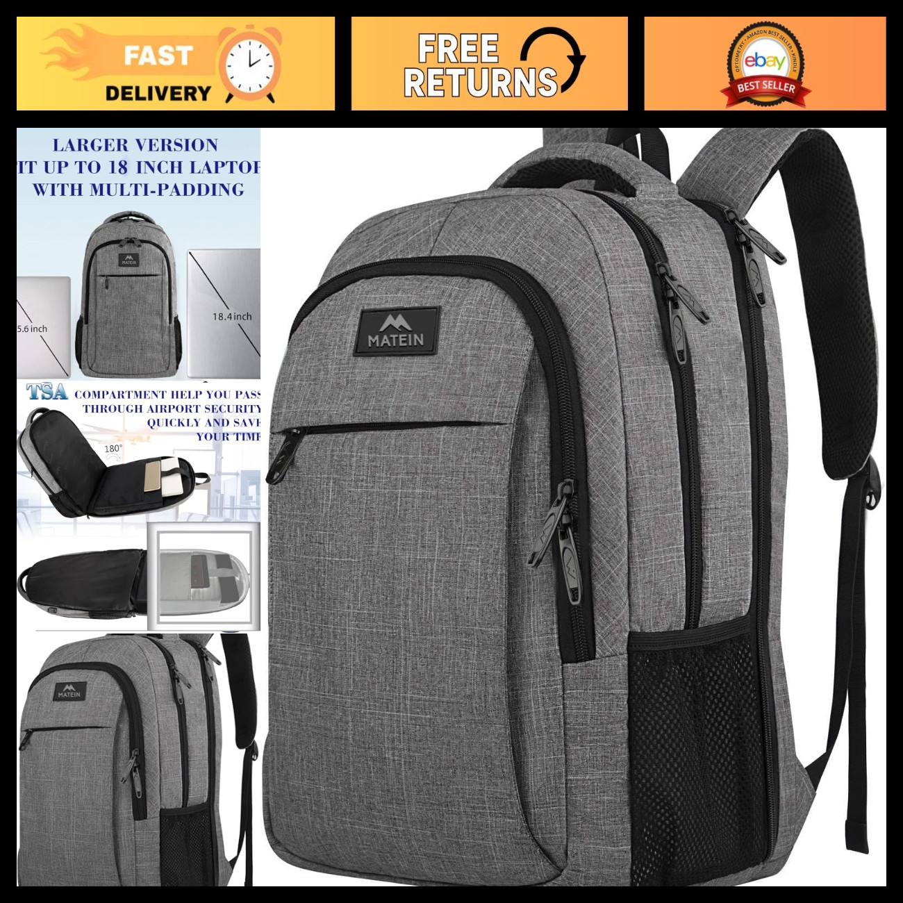 Extra Large 18.4" Laptop Backpack, TSA Friendly Travel Bag, Durable & Spacious