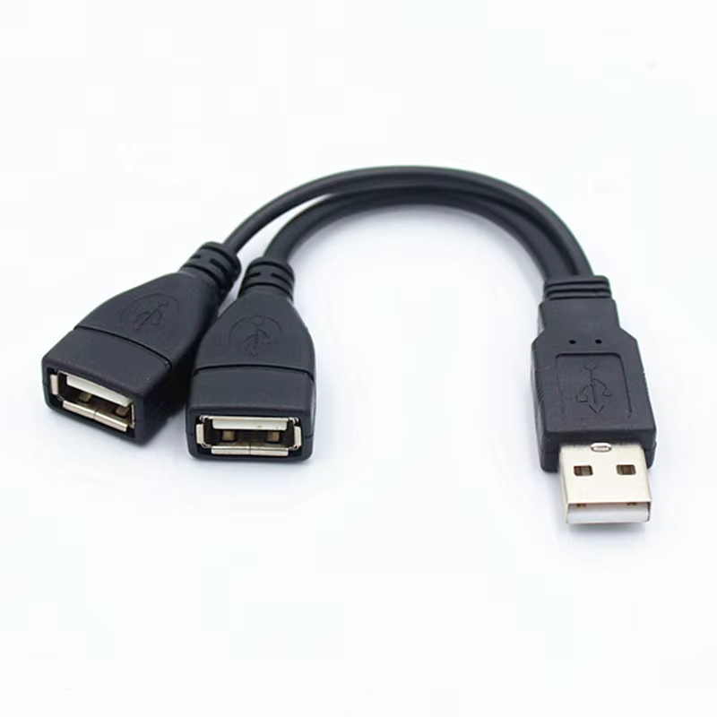 1 Male Plug 2 Female Socket USB 2.0 Extension Line Data Cable Power Adapter AC