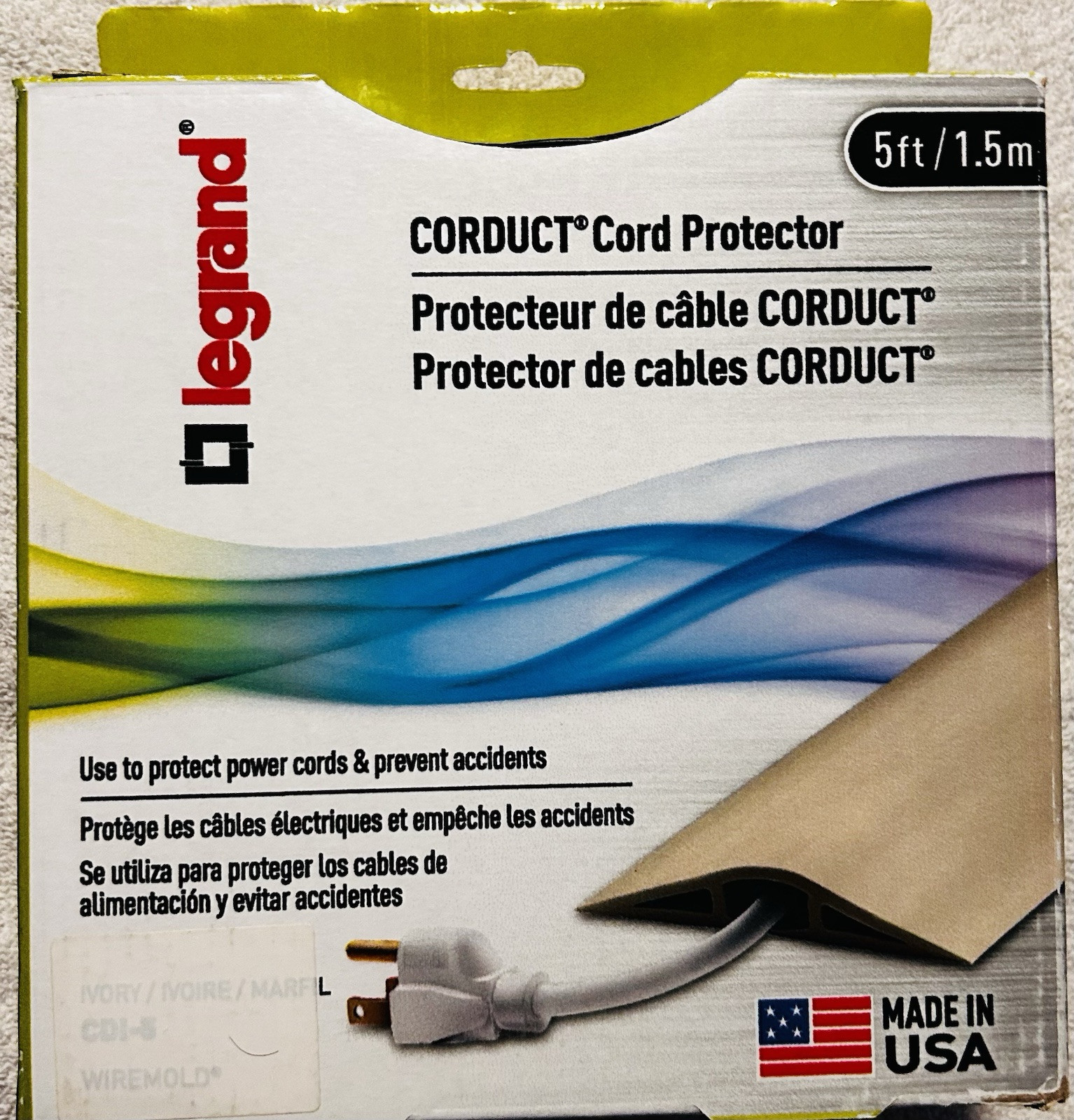 New Legrand Cord Protector  Corduct Overfloor (Wiremold CDI-5), 5 feet, Ivory