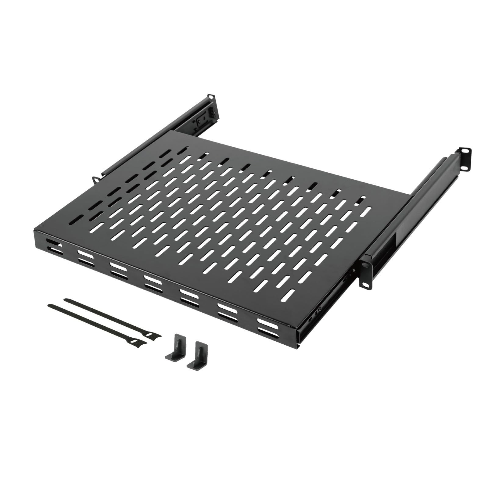 Sliding Rack Shelf 1U Vented 13.8in Deep Adjustable Mount for AV/Network Equipme