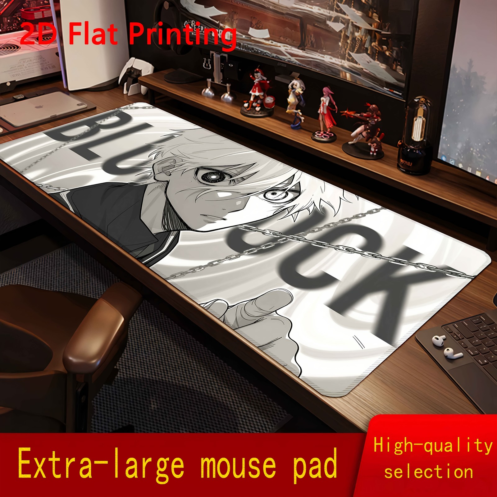 1pc Black and White Chain Pattern Mouse Pad, Suitable for Gaming, Office Desk,