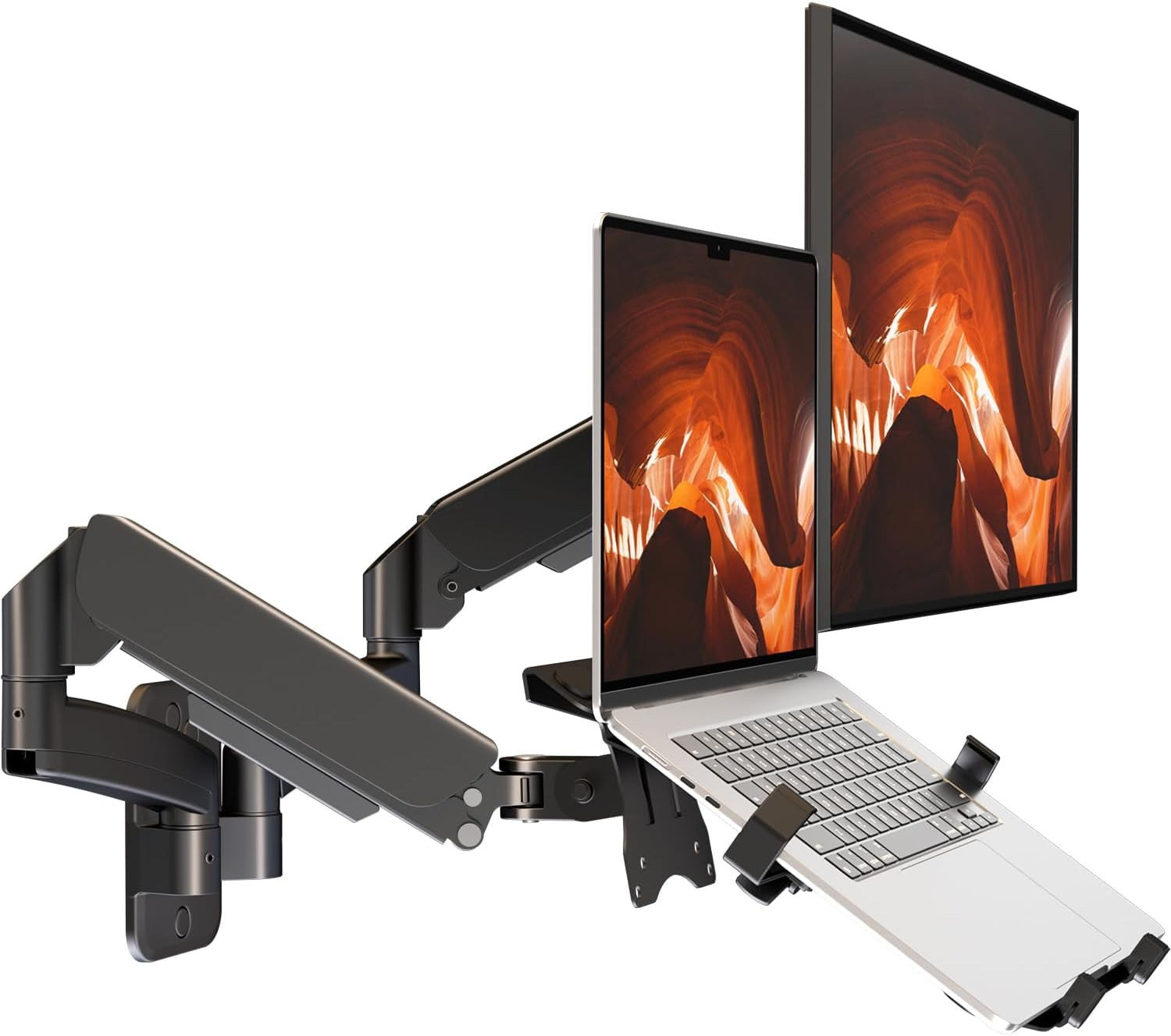 Monitor and Laptop Wall-Mount - Full Motion 2-In-1 Monitor Arm Fits Max 32" Scre