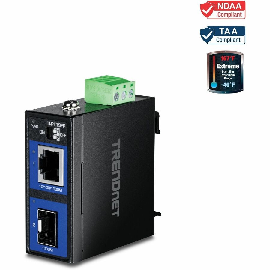 TRENDnet Hardened Industrial 100/1000 Base-T To SFP Media Converter