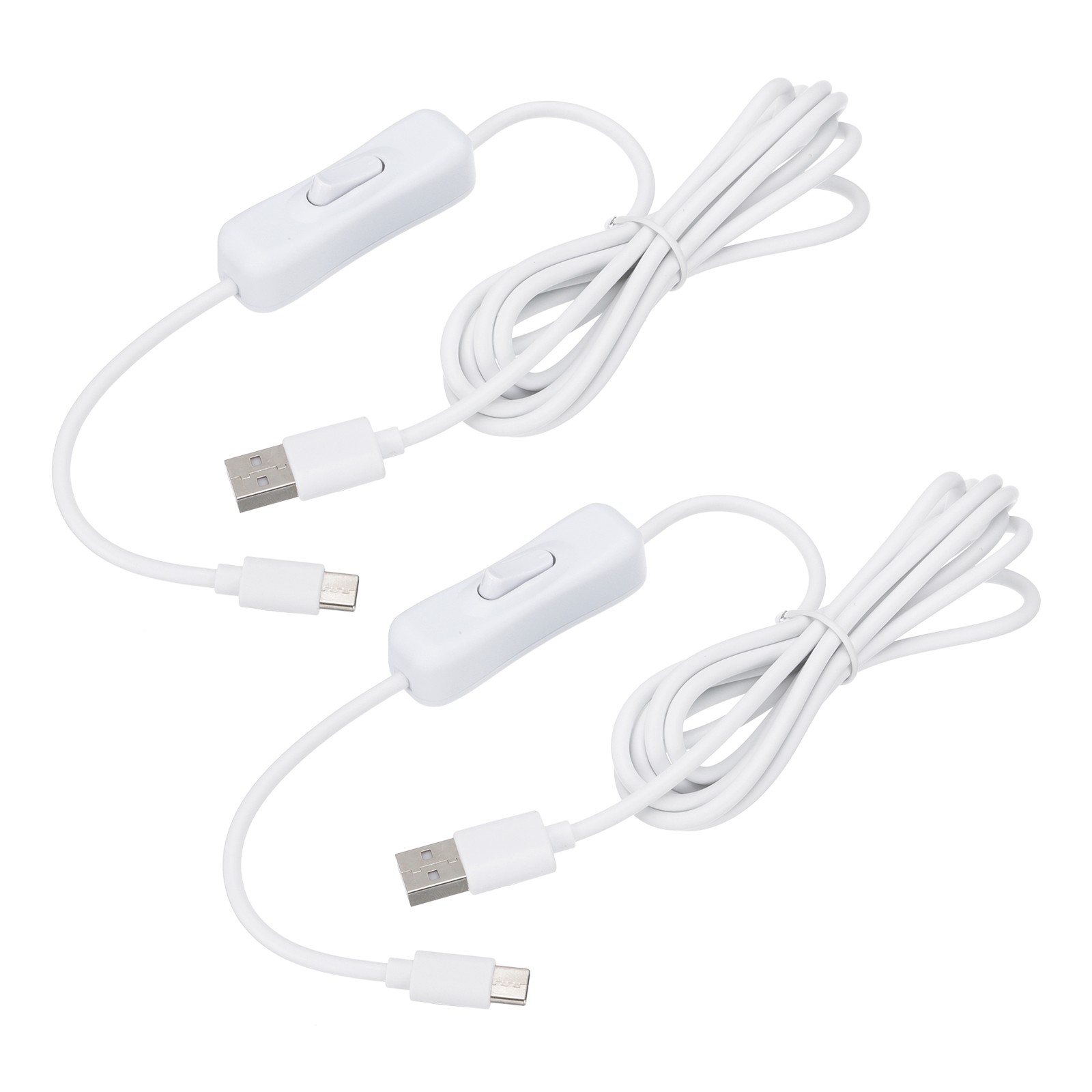 2pcs 6.56ft USB Extension Cable Switch Type C to USB Male Data Power Cord White
