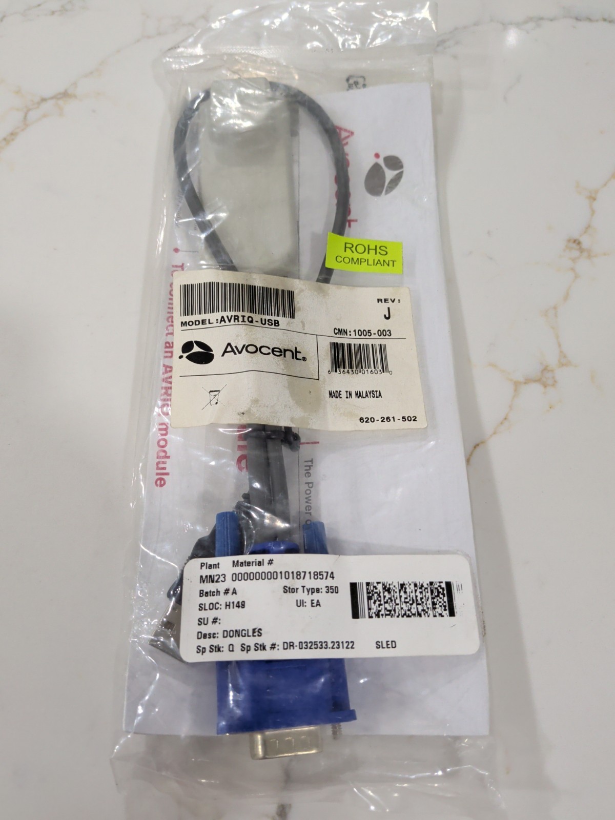 Avocent AVRIQ-USB Switch Cable CMN:1005-003 BH New 