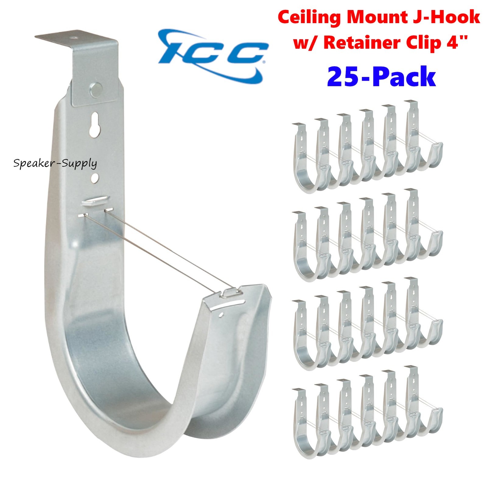 ICC 25 Pack 4" J-Hook Wall Ceiling Mount Route Cable 90 Degree Lip ICCMSJH955