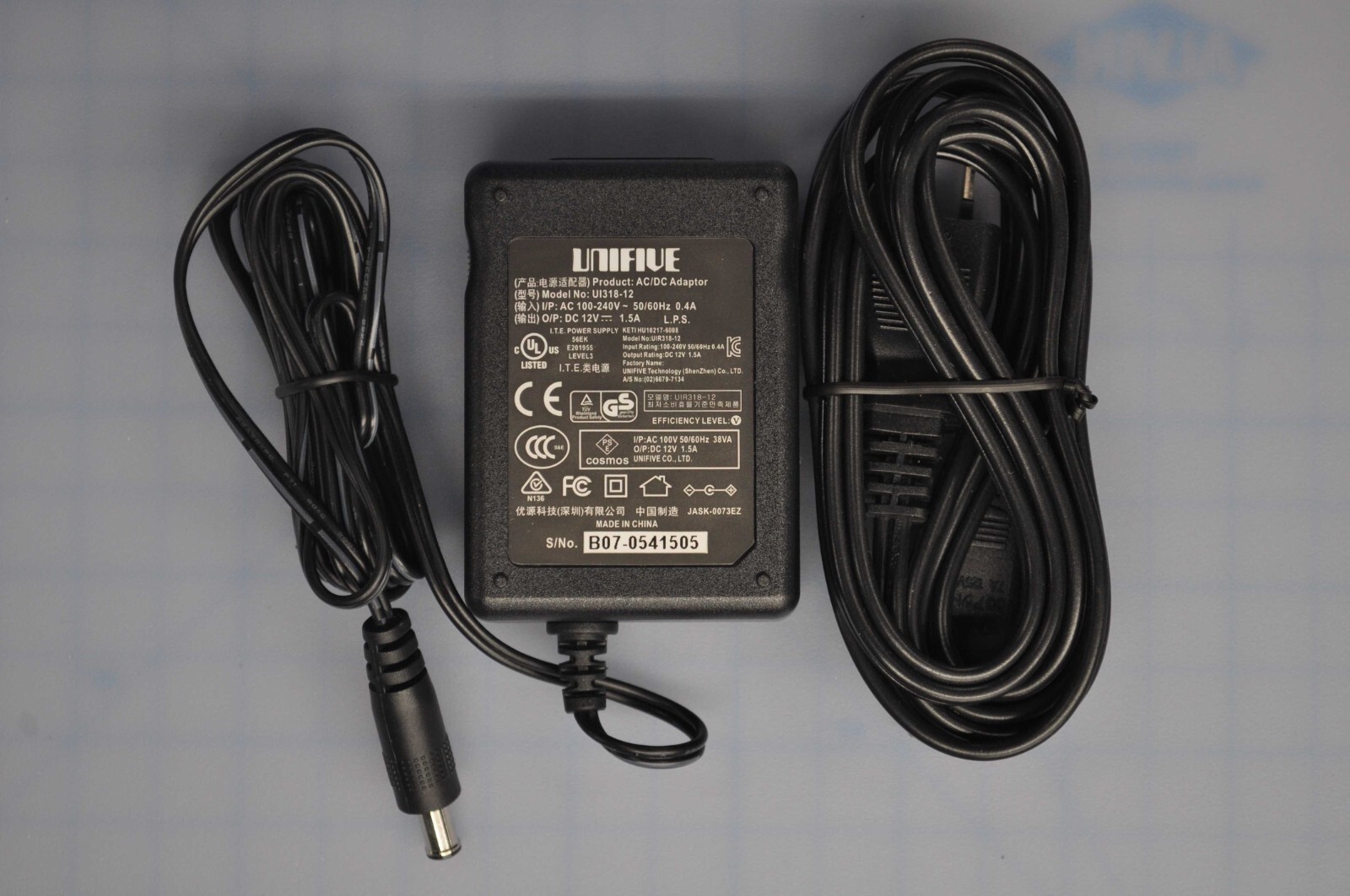 UNITECH 12V DC 1.5A 100-240V Black AC Adapter UI318-12