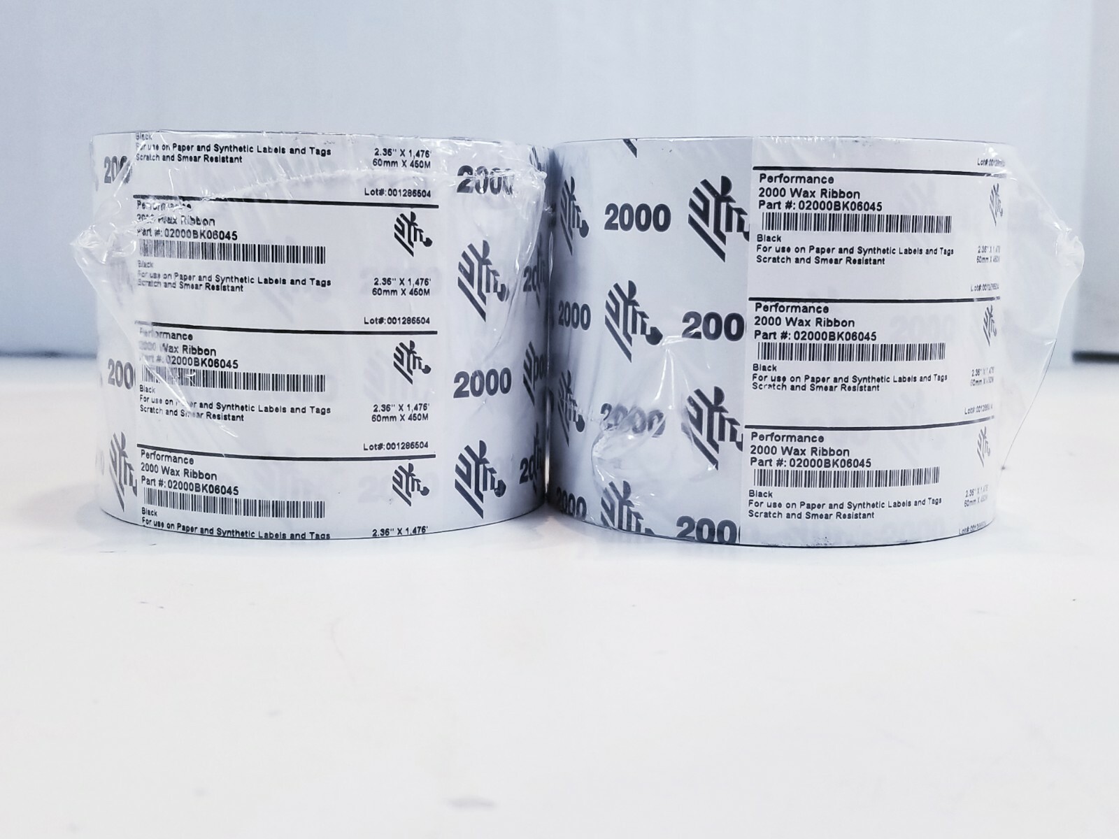 (Lot of 4) Zebra Performance 2000 Wax Ribbon 2.36'' x 1,476'' -001286504- Black