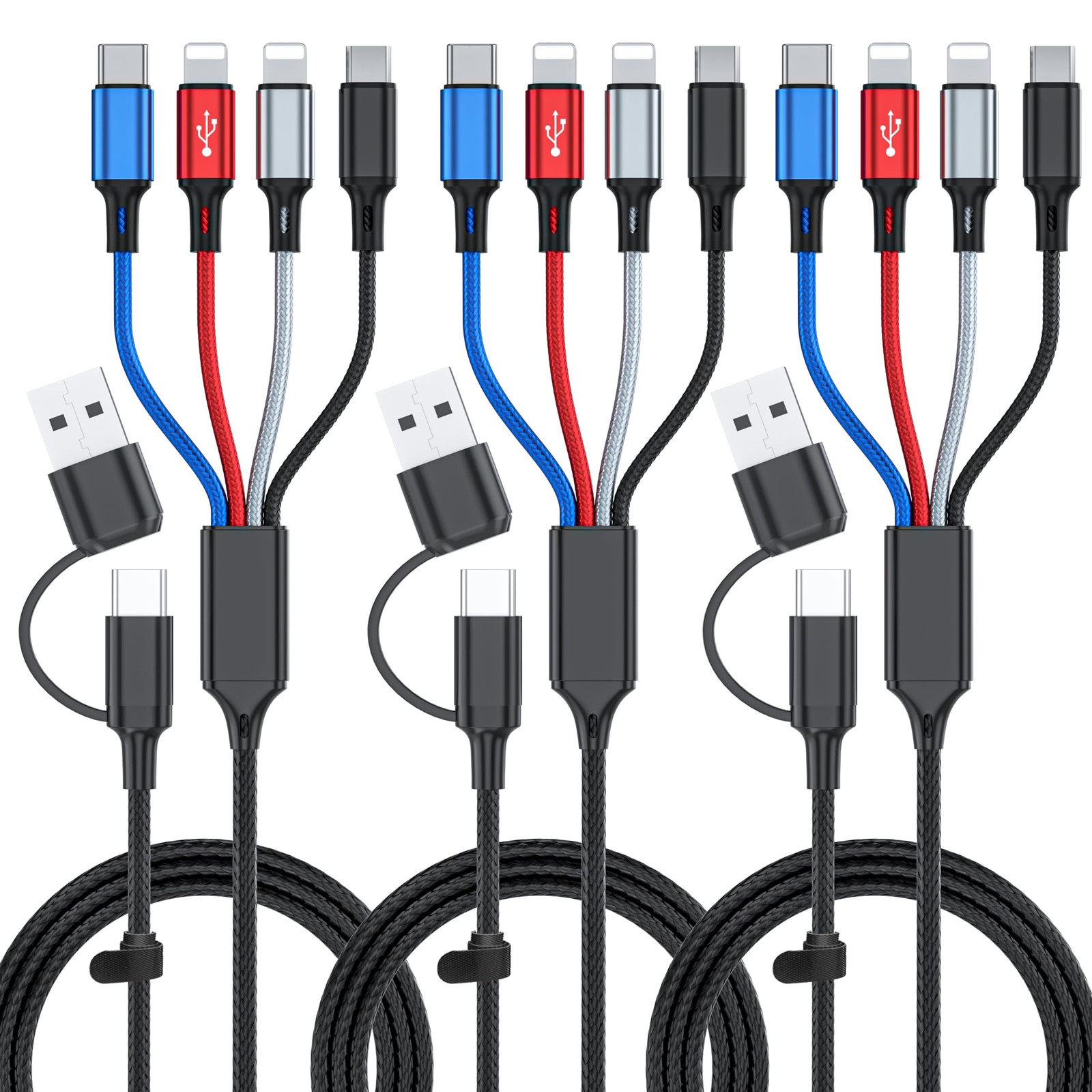 6 in 1 Multi Charging Cable 3Pack-6FT USB 3A Multicolored 