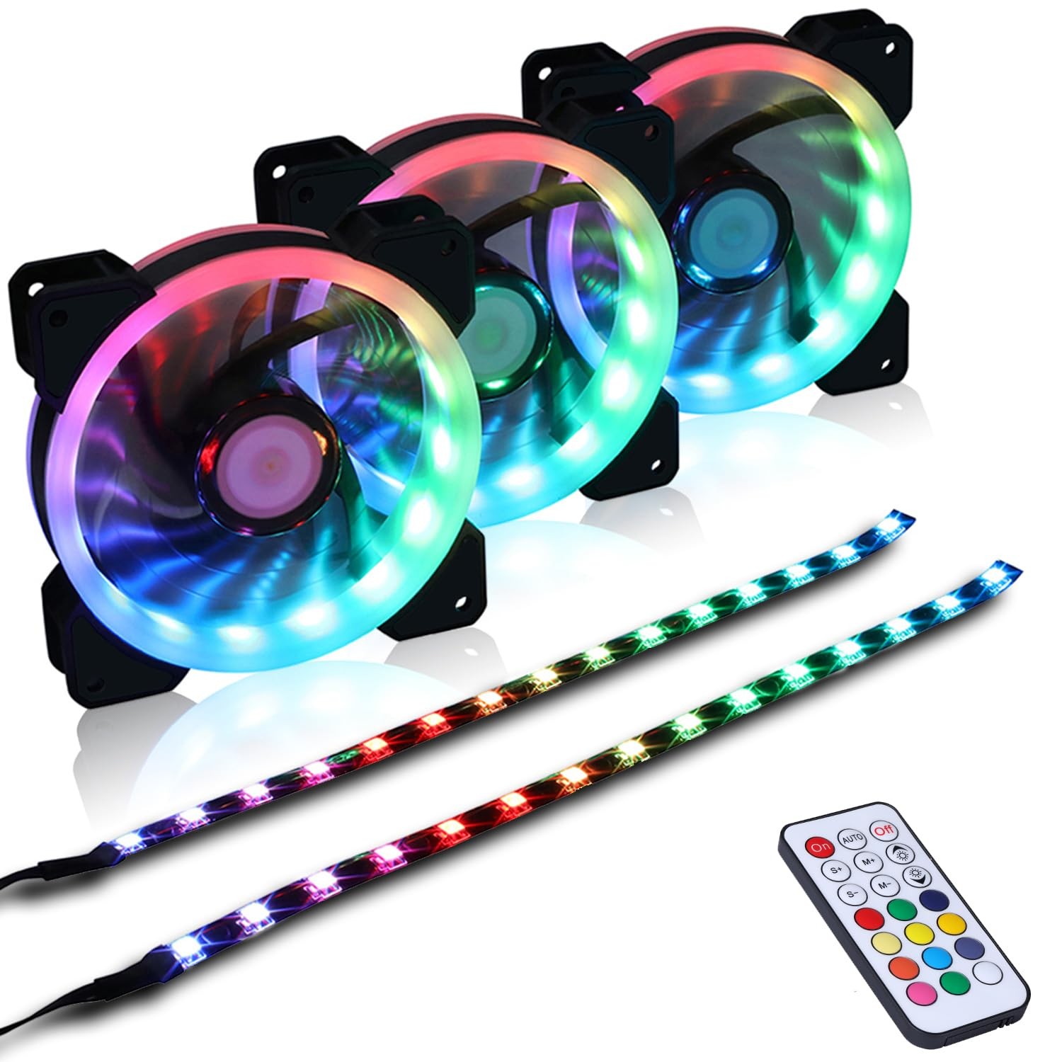 DS 120MM Ring RGB Case Fans with Controller for PC Cases, Computer Case ATX F...